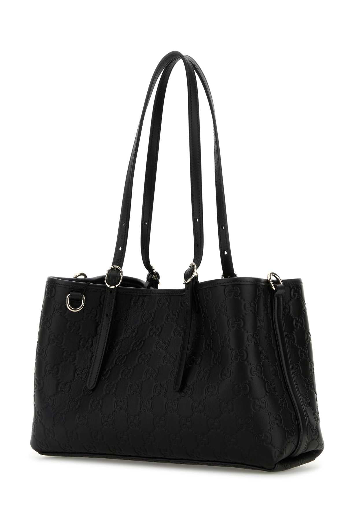Gucci Women Black Leather Gg Emblem Shoulder Bag - 2