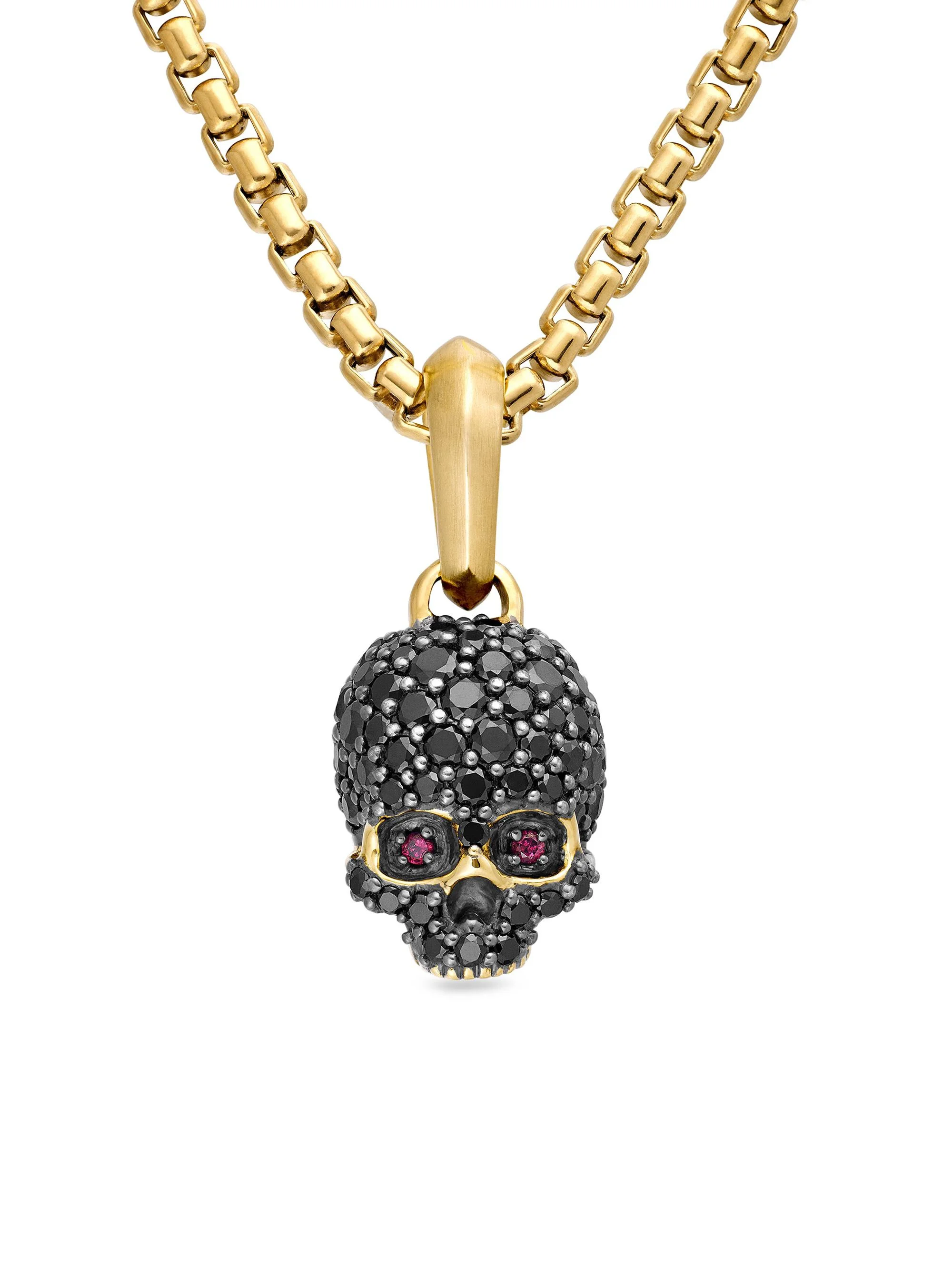 Men's Memento Mori Skull in Full Pavé Black Diamonds, Rubies and 18K Yellow Gold - Black - 1