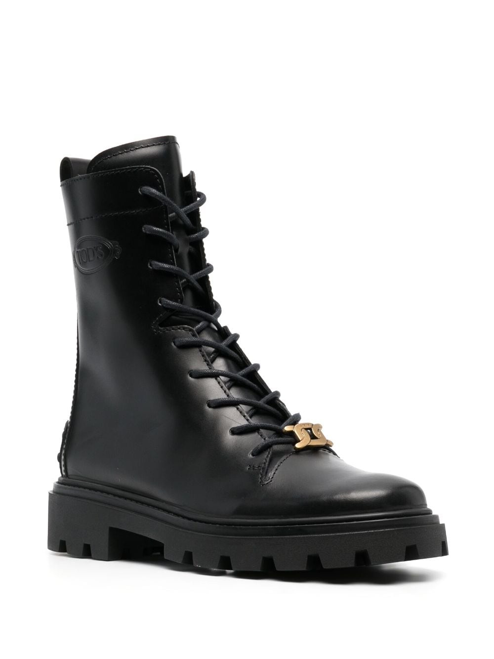 logo-plaque leather boots - 2