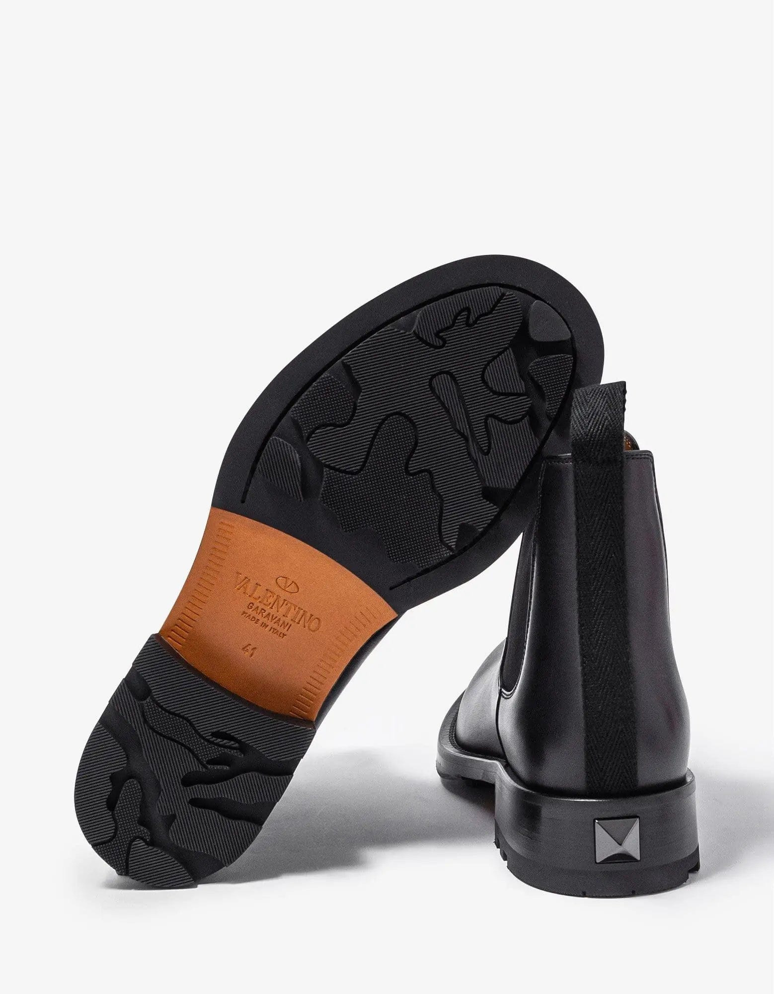 Valentino Black Roman Stud Leather Ankle Boots - 5