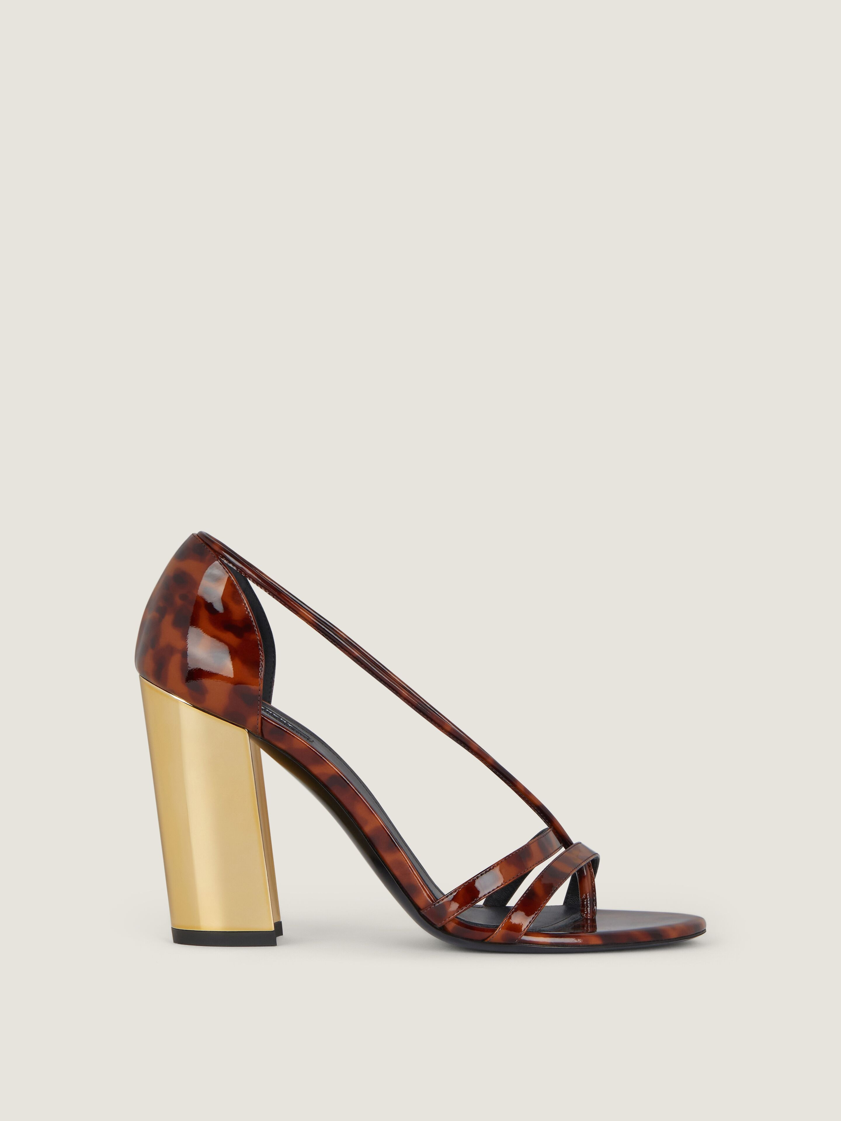 BLOCK HEELED SANDALS IN TORTOISE SHELL PATENT LEATHER - 2