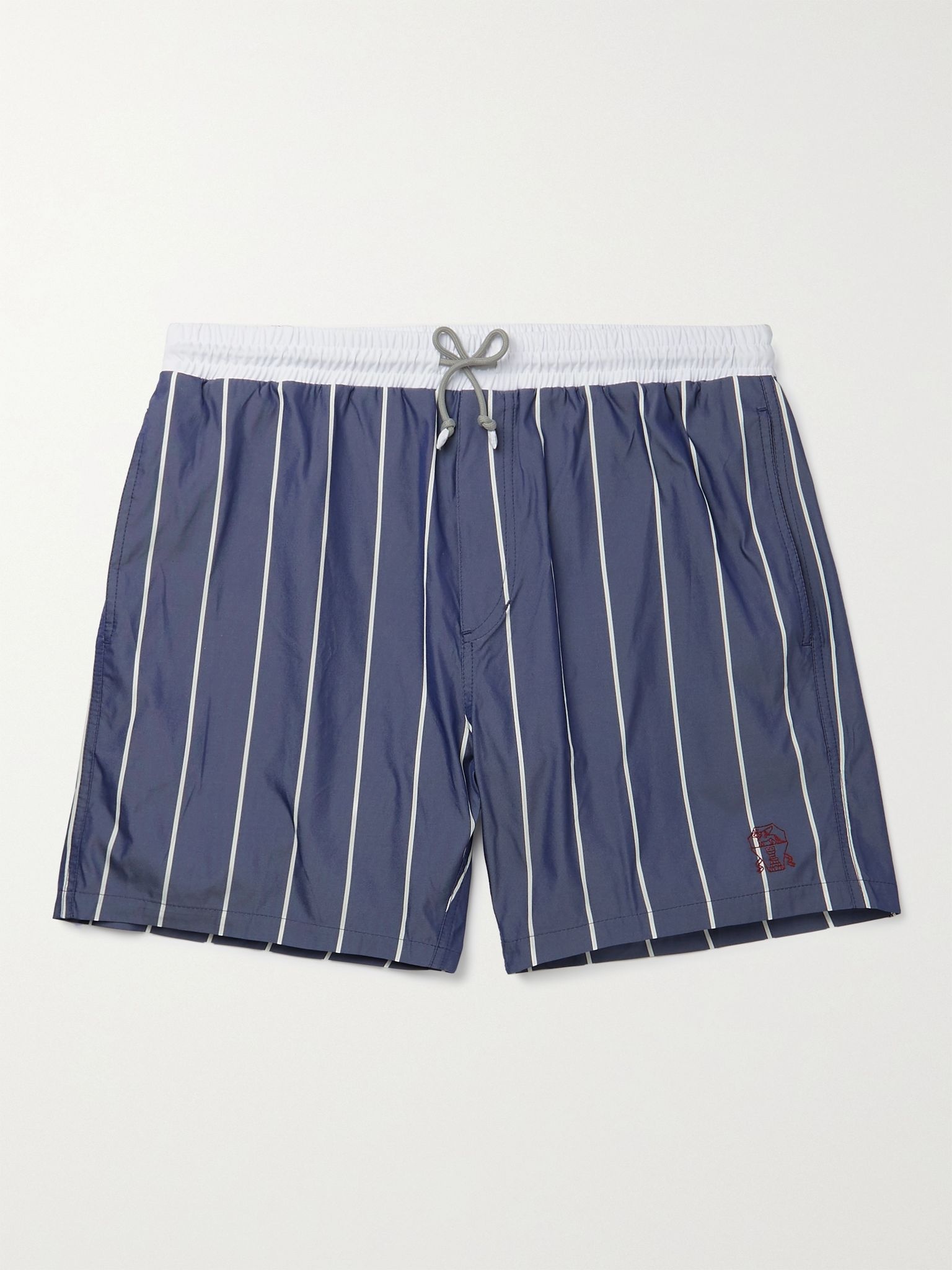 Mid-Length Striped Swim Shorts - 1