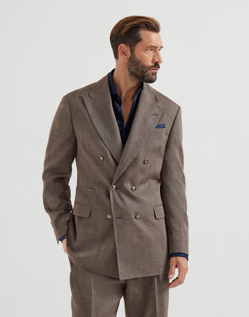 Linen and virgin wool chevron one-and-a-half breasted Tailor blazer with metal buttons 2