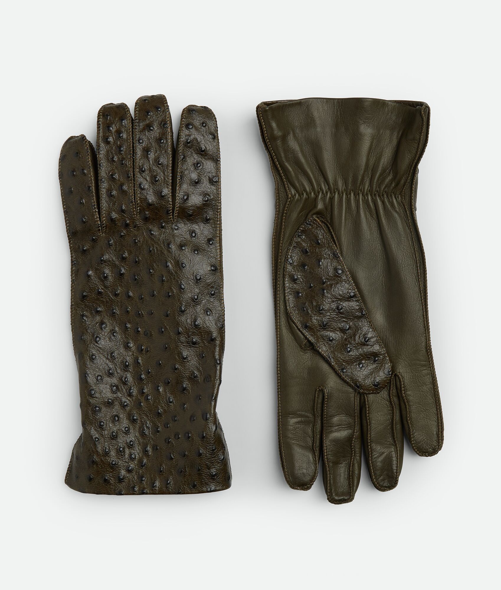 Ostrich-Effect Leather Gloves - 1