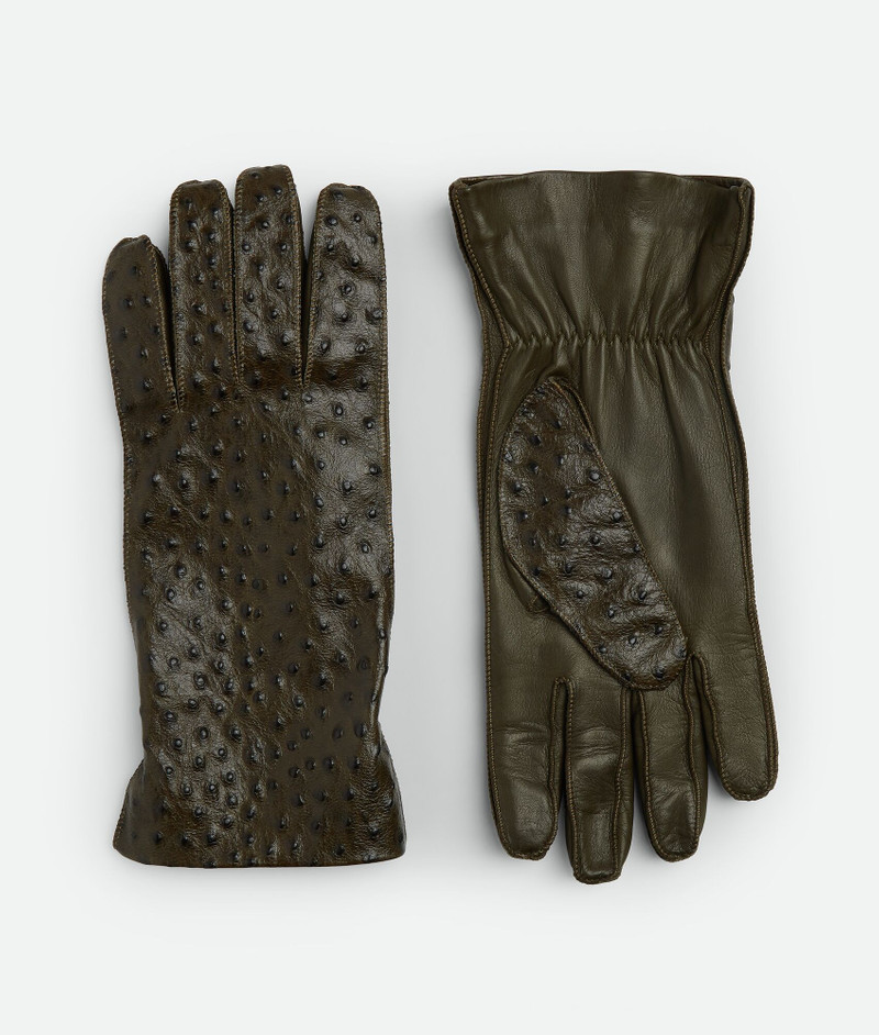 Ostrich-Effect Leather Gloves 1
