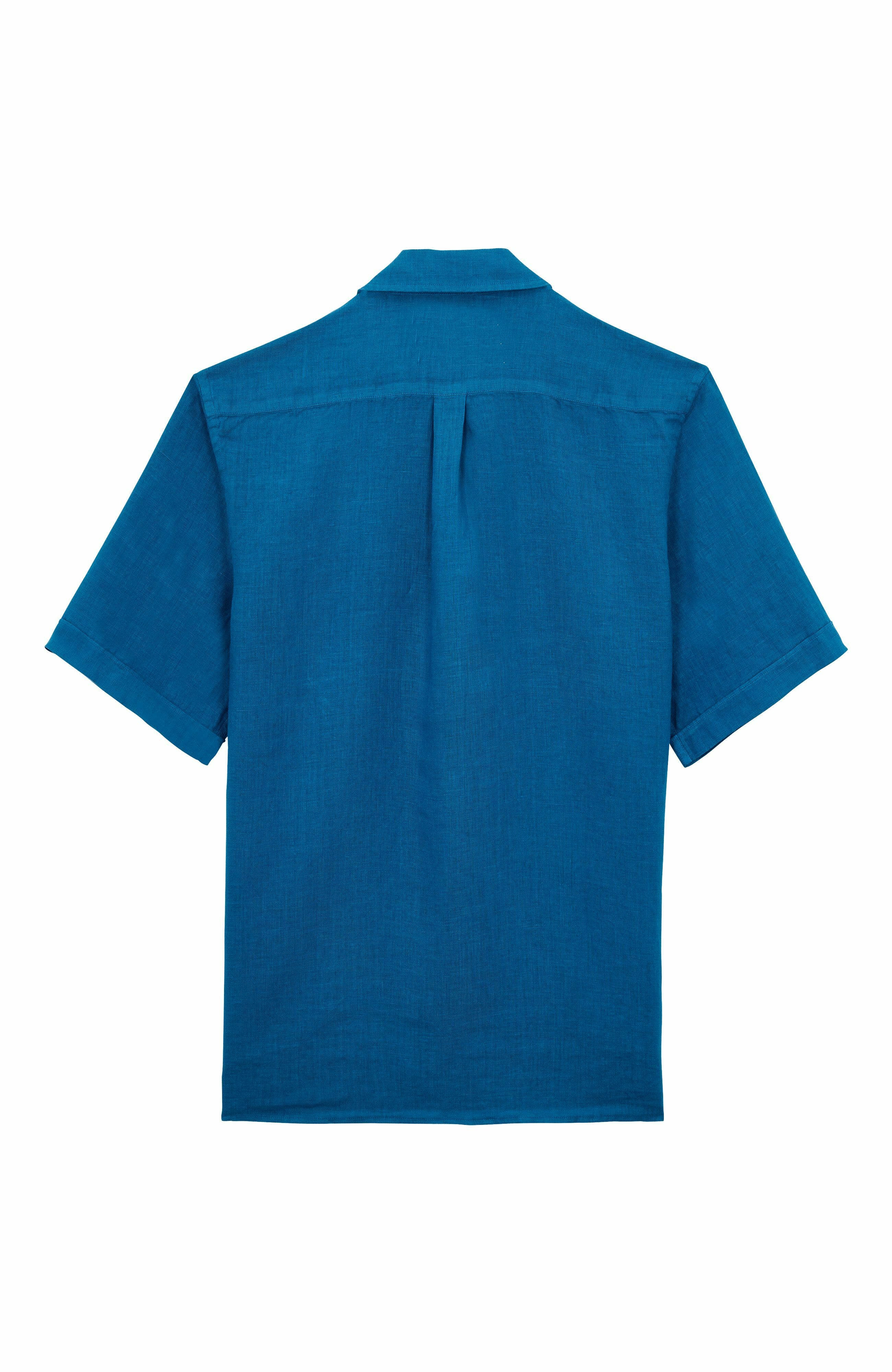 Vilebrequin Men's Solid Linen Bowling Shirt in Paon at Nordstrom - 3