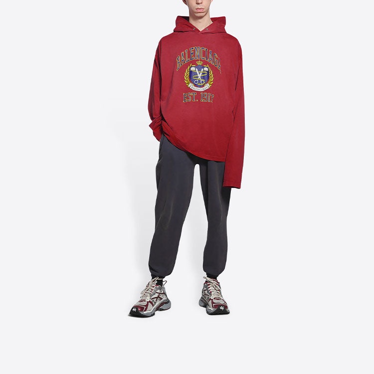 Balenciaga Est. 1917 College Logo Print Hoodie 'Red' 674685TLV896163 - 3