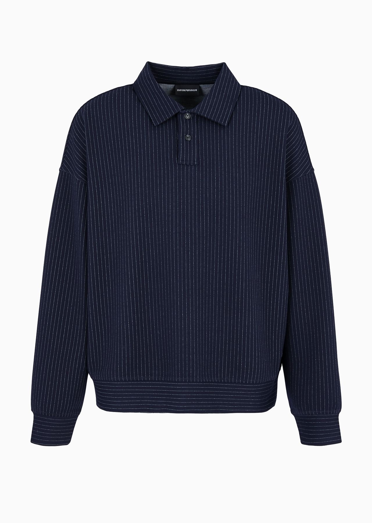 Pinstripe viscose-blend jersey sweatshirt with polo-shirt collar - 1