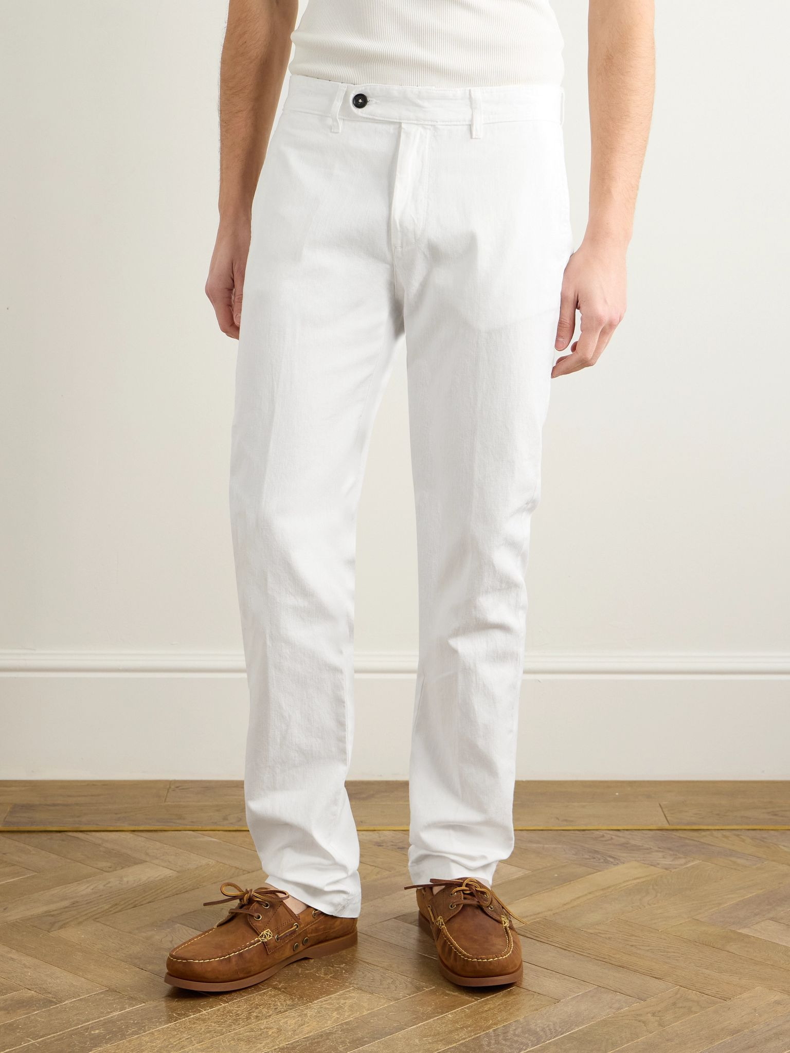 Winch2 Slim-Fit Straight-Leg Cotton and Linen-Blend Trousers White - 4