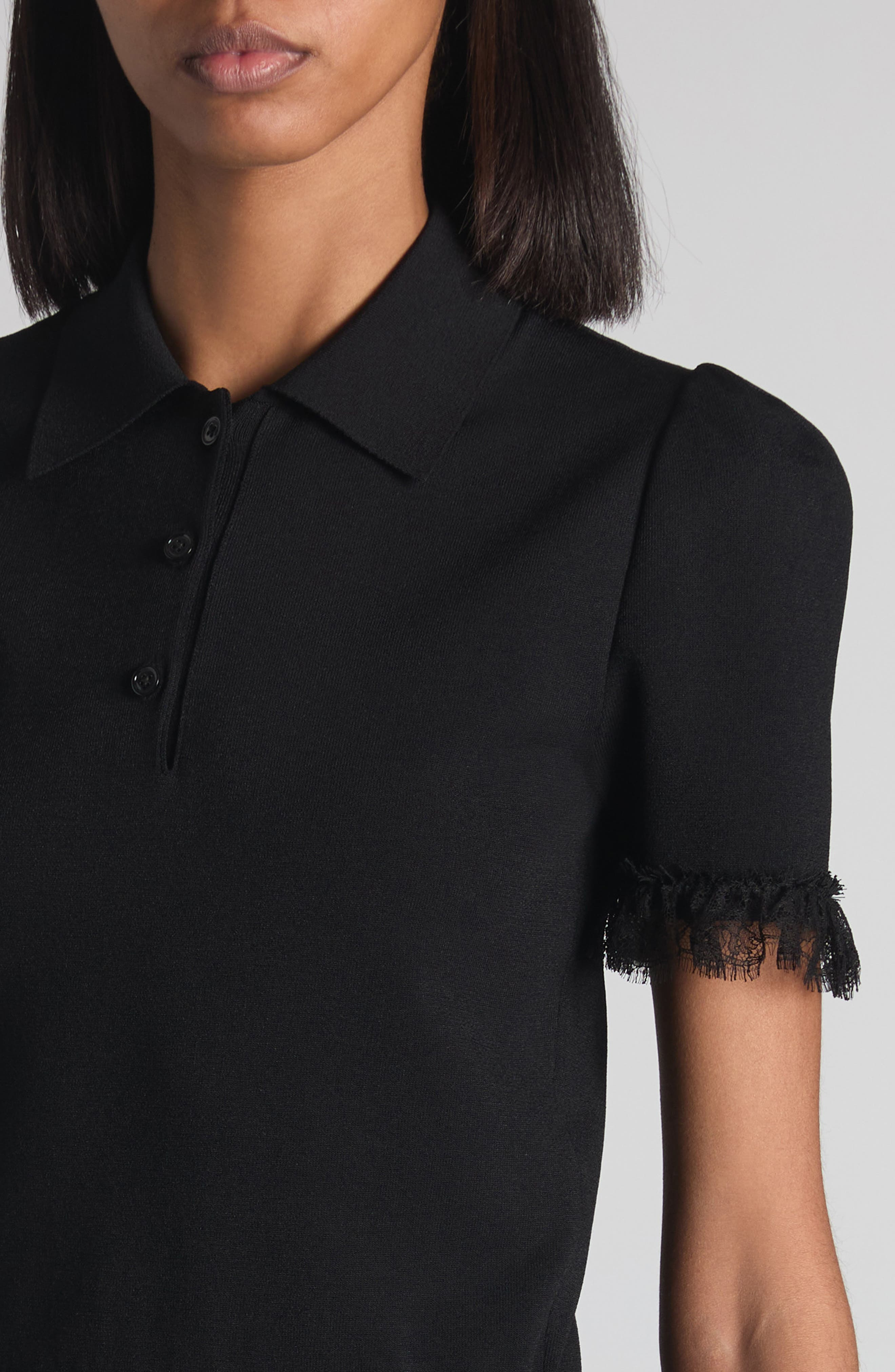 McQueen Lace Trim Polo in Black at Nordstrom - 5