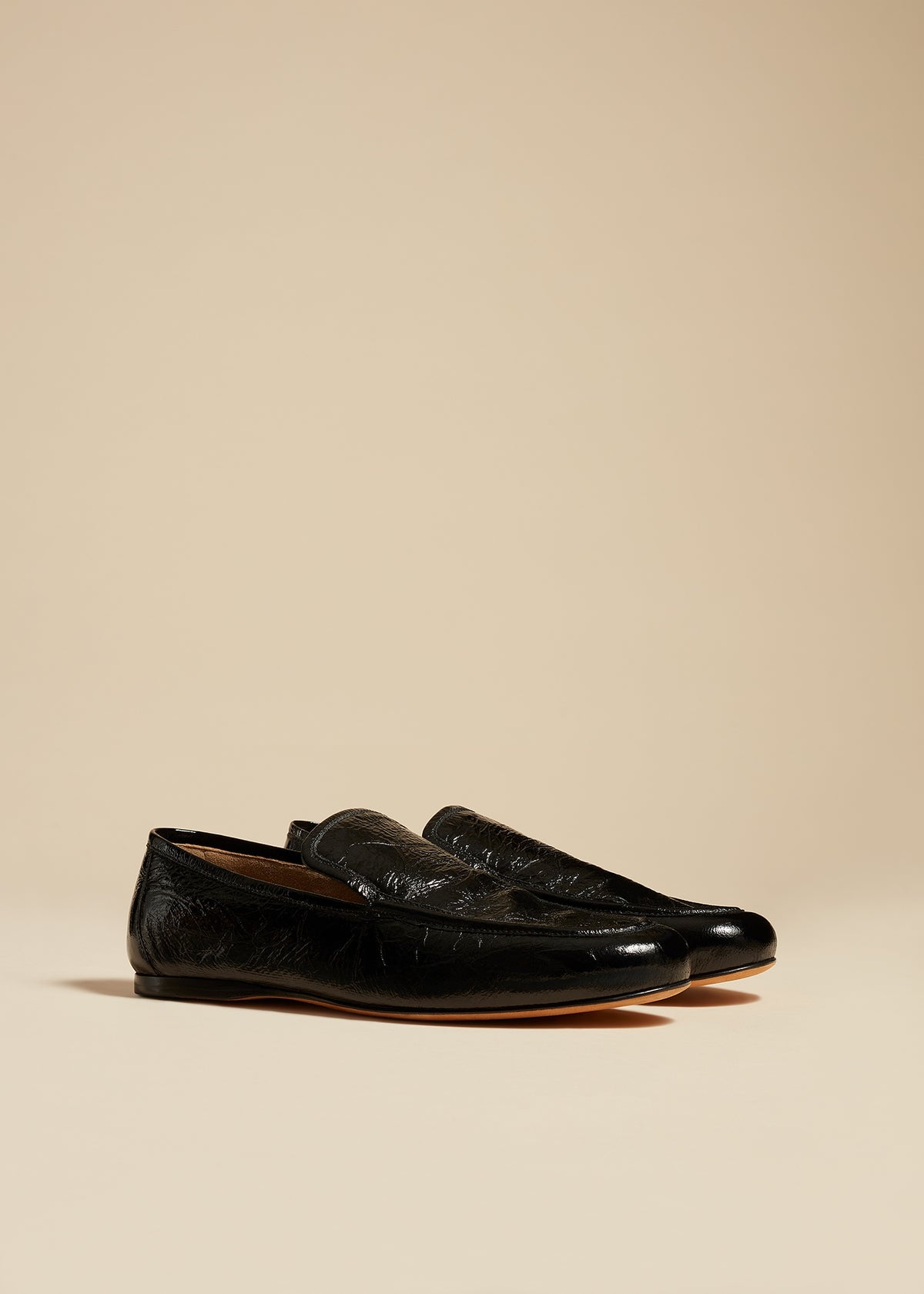 The Alessia Loafer in Black Crinkled Leather - 1