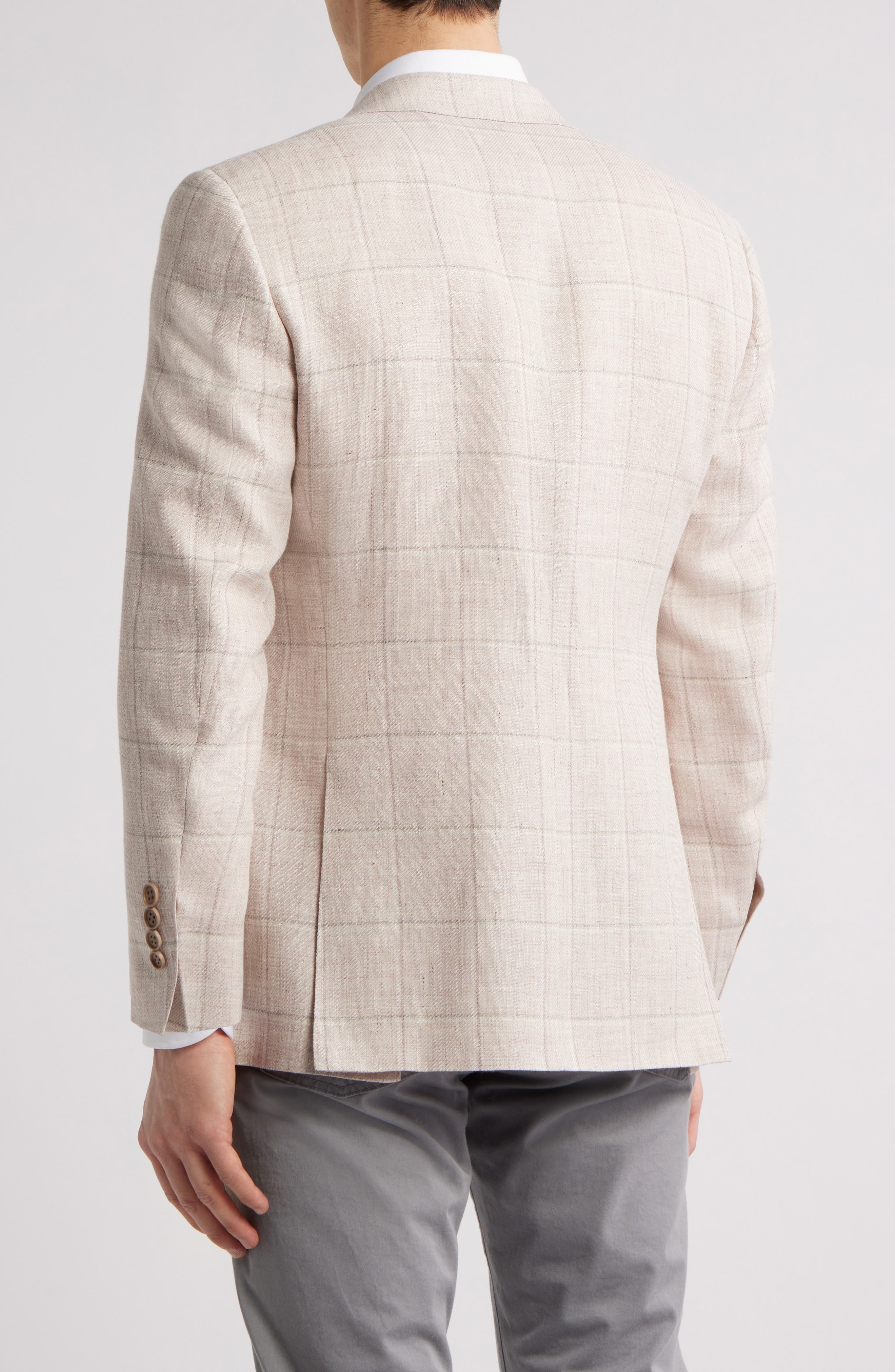 Canali Siena Regular Fit Windowpane Check Linen & Wool Twill Sport Coat in Pink at Nordstrom - 2