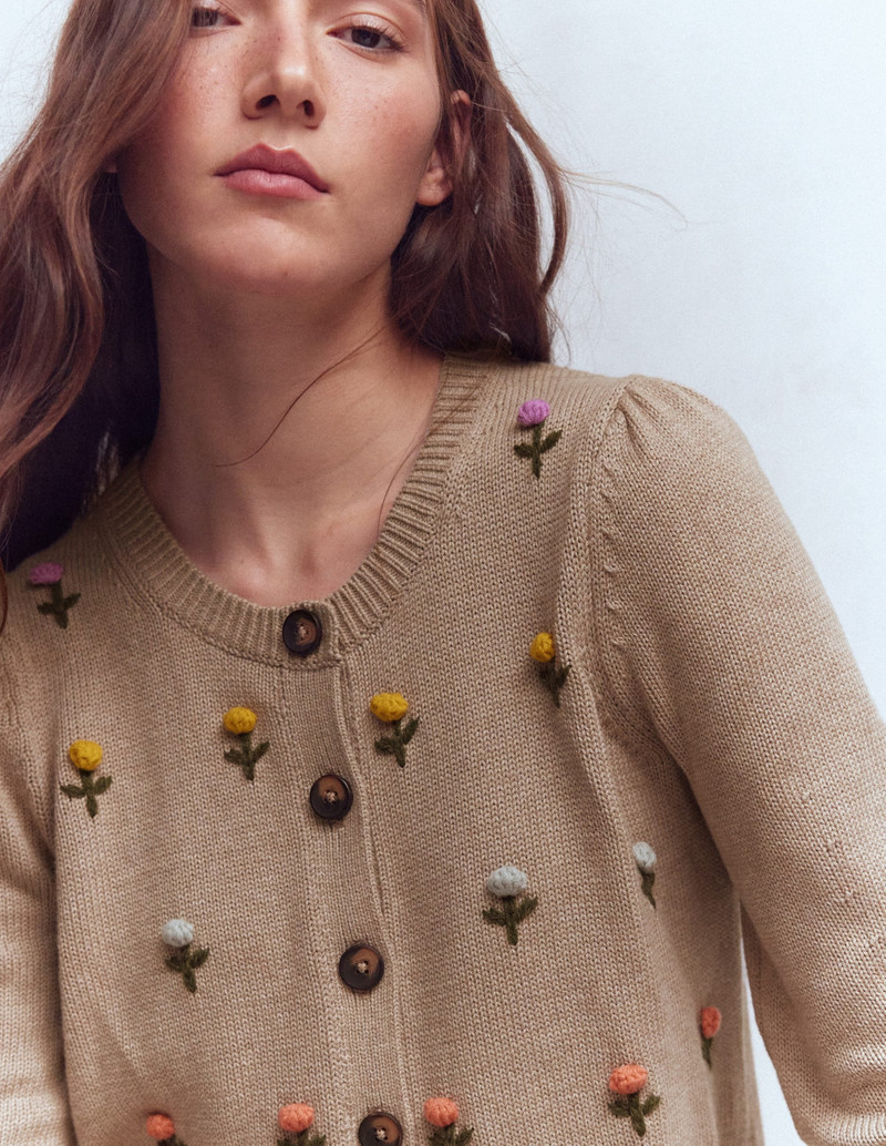 Davina Puff Sleeve Cardigan-Chinchilla Embroidery 3
