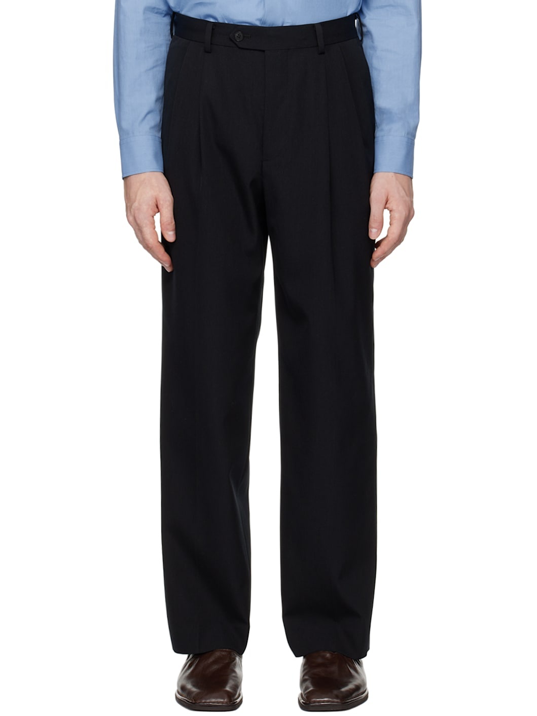 AURALEE Black Light Wool Max Gabardine Two-Tuck Trousers | REVERSIBLE