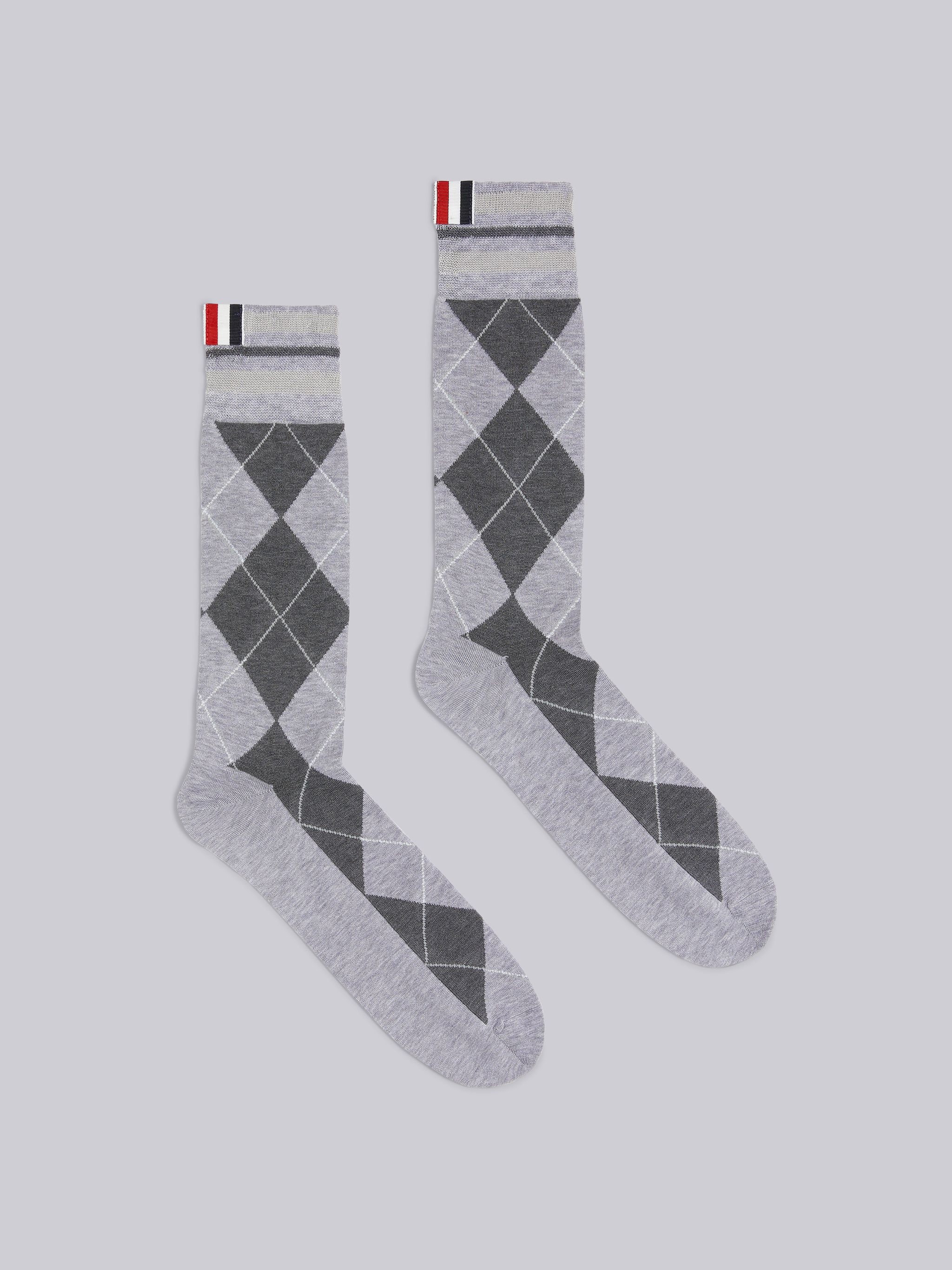 Medium Grey Cotton Buffalo Check Mid-calf 4-Bar Socks - 1