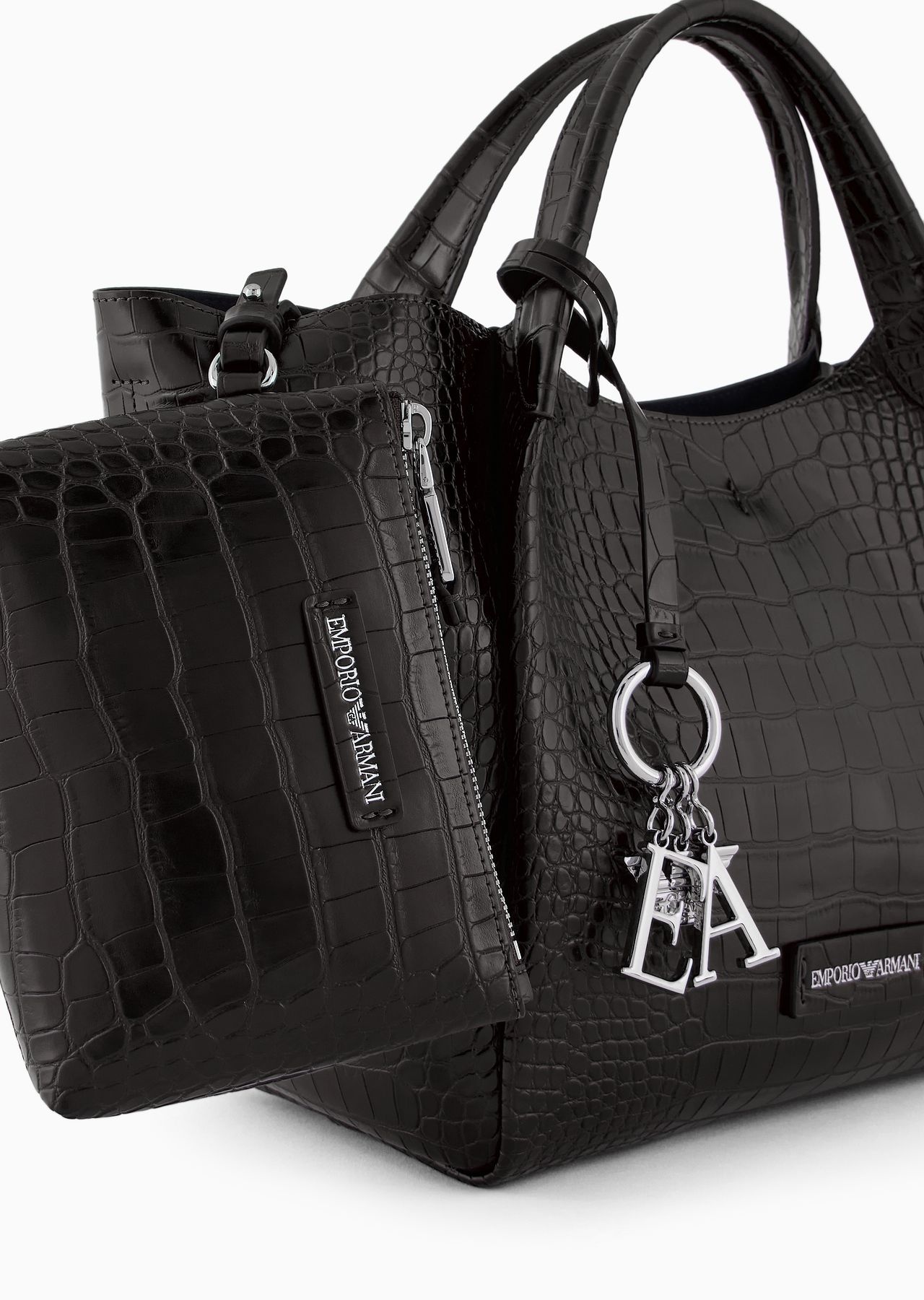Shopper bag with mock-croc finish and logo charm - 6