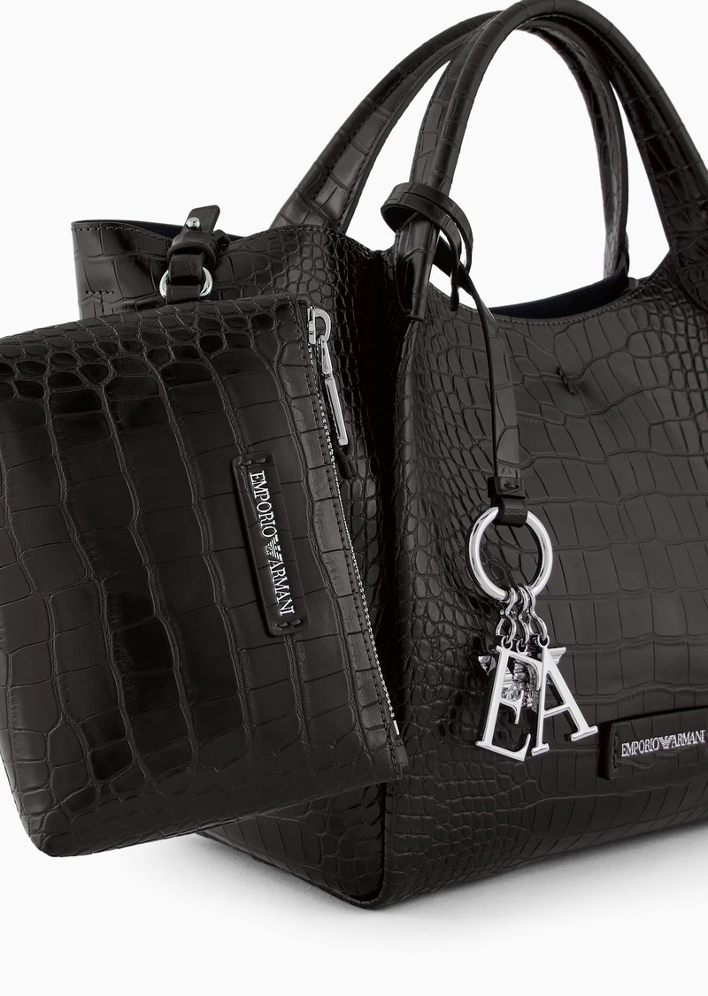 Shopper bag with mock-croc finish and logo charm 6