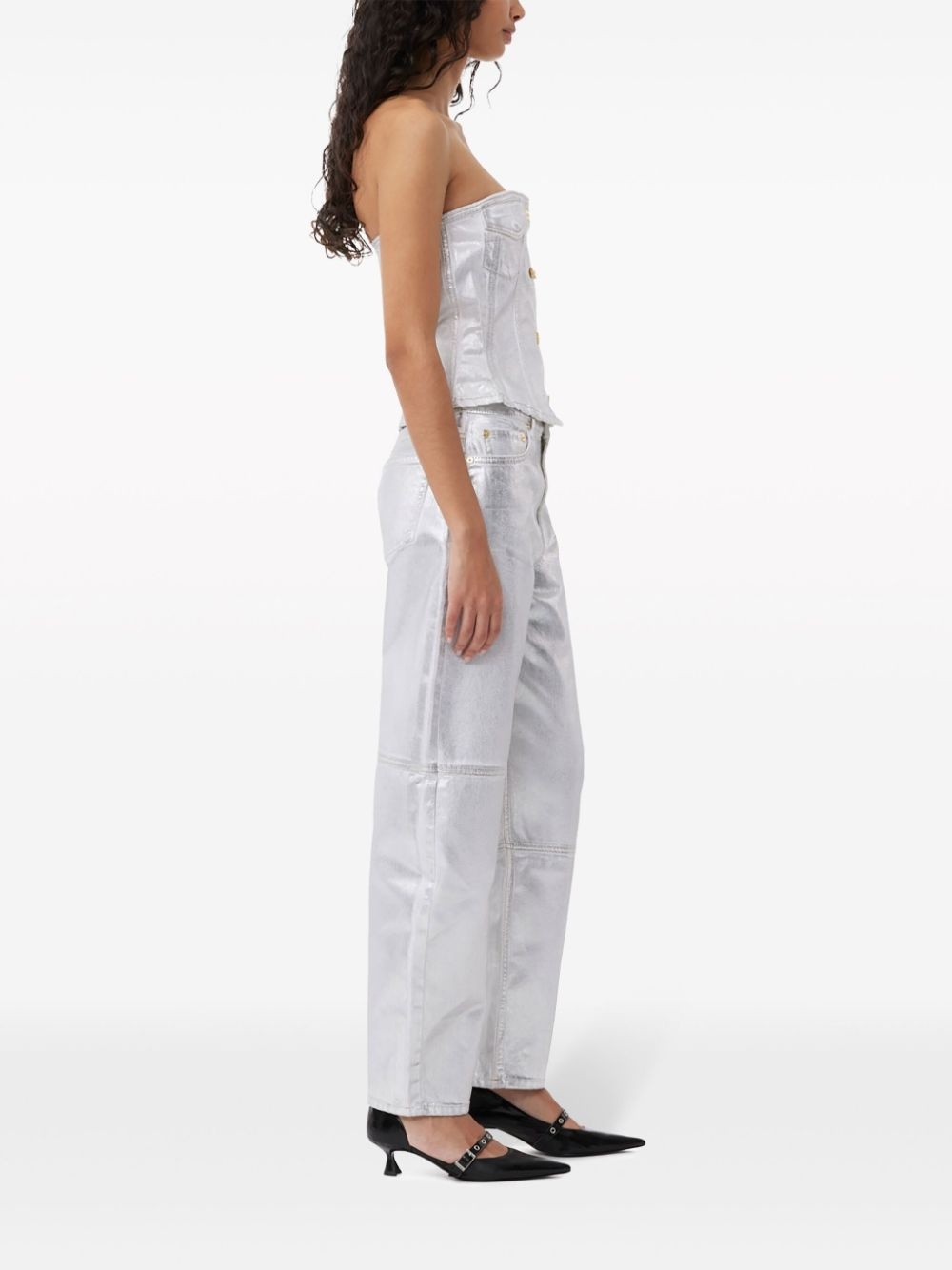 foiled-finish organic-cotton denim top - 3