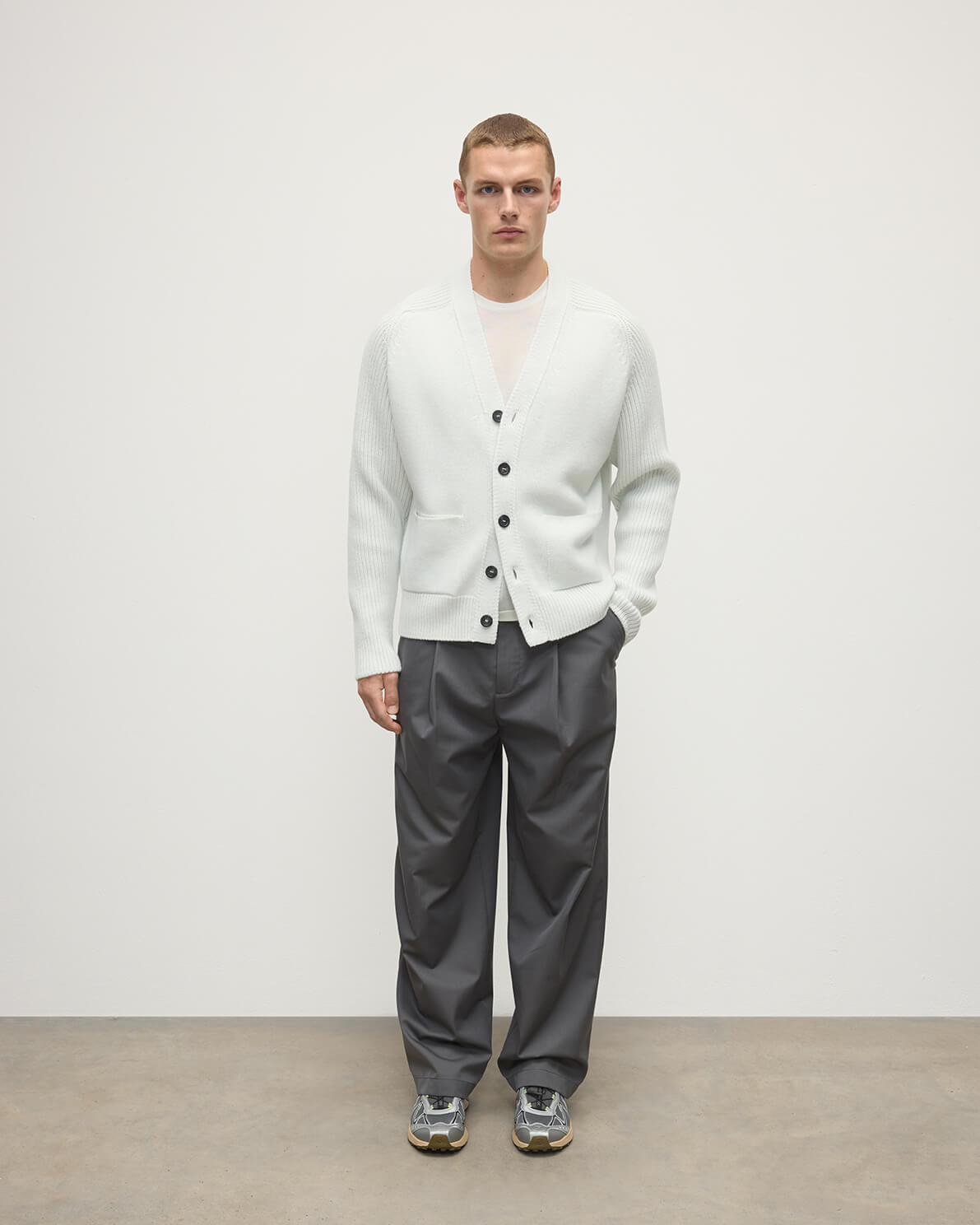Ribbed Cashmere White Cardigan - 2