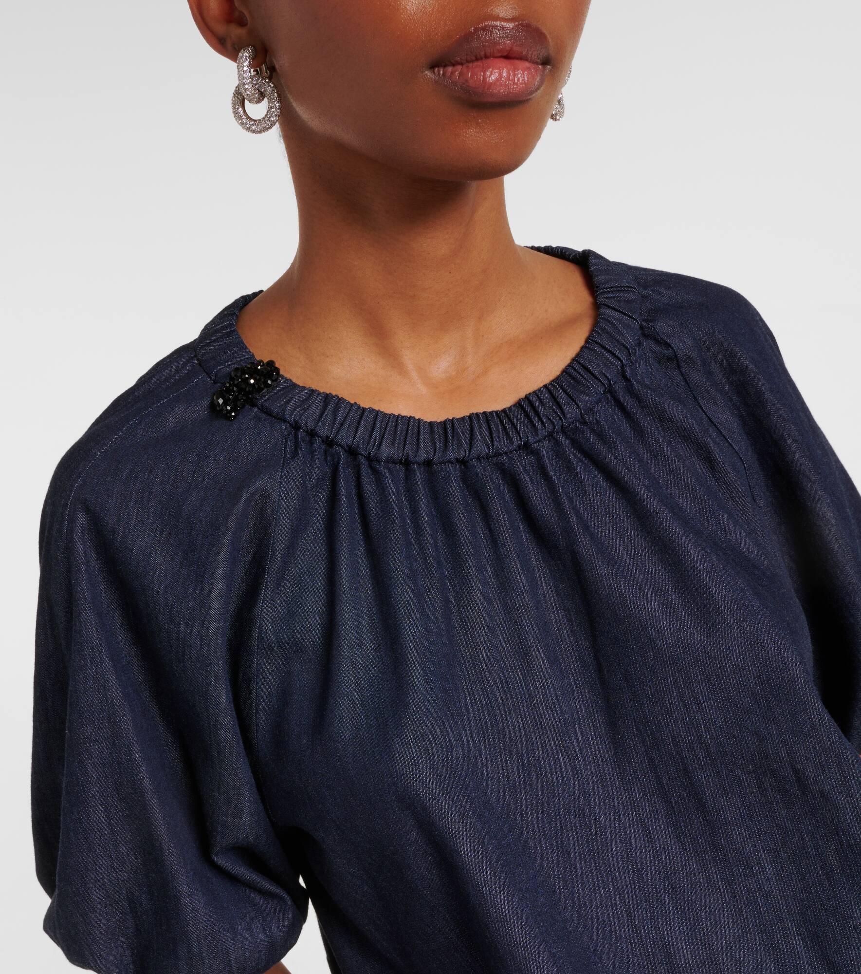 Talia embellished cotton chambray top - 4