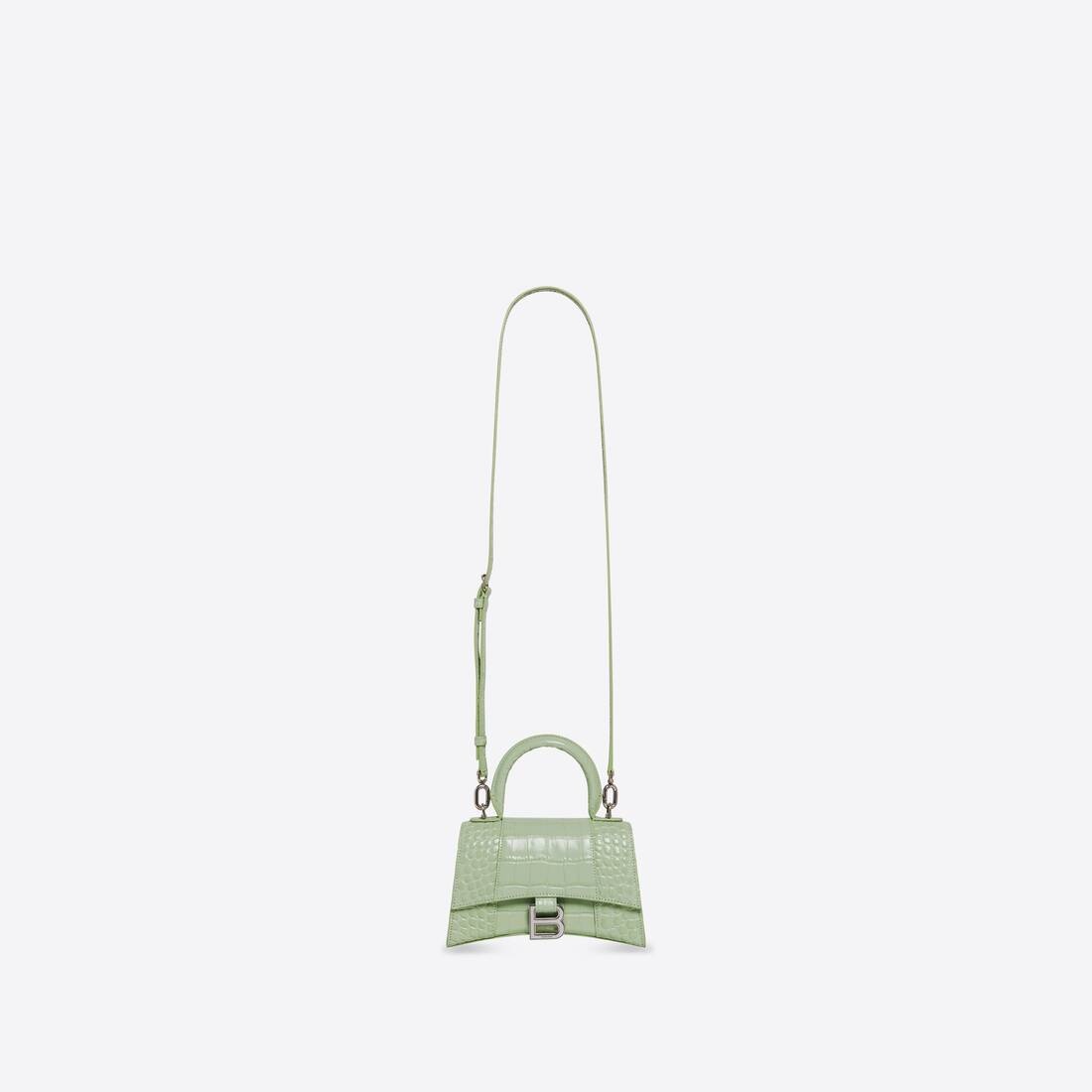 Women's Hourglass Xs Handbag Crocodile Embossed in Light Green - 4