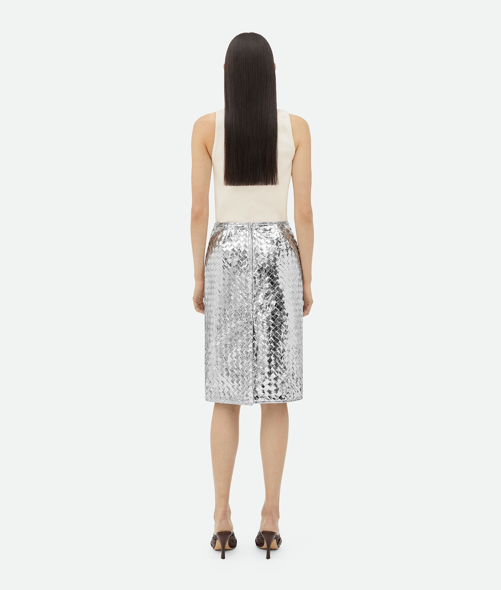 Intrecciato Laminated Leather Midi Skirt - 3