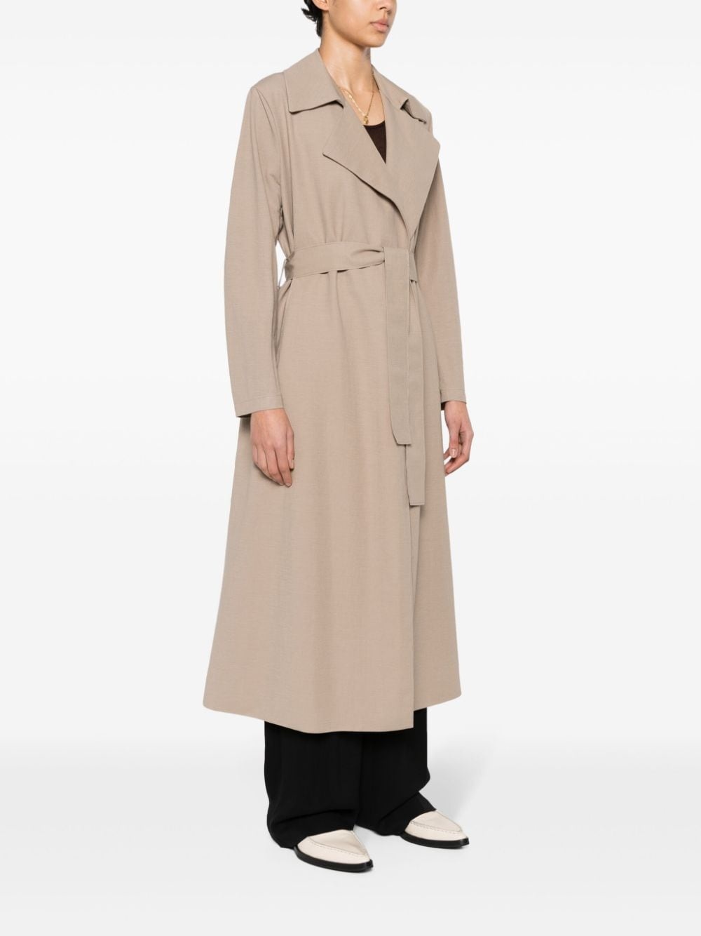 notched-lapel belted trench coat - 3