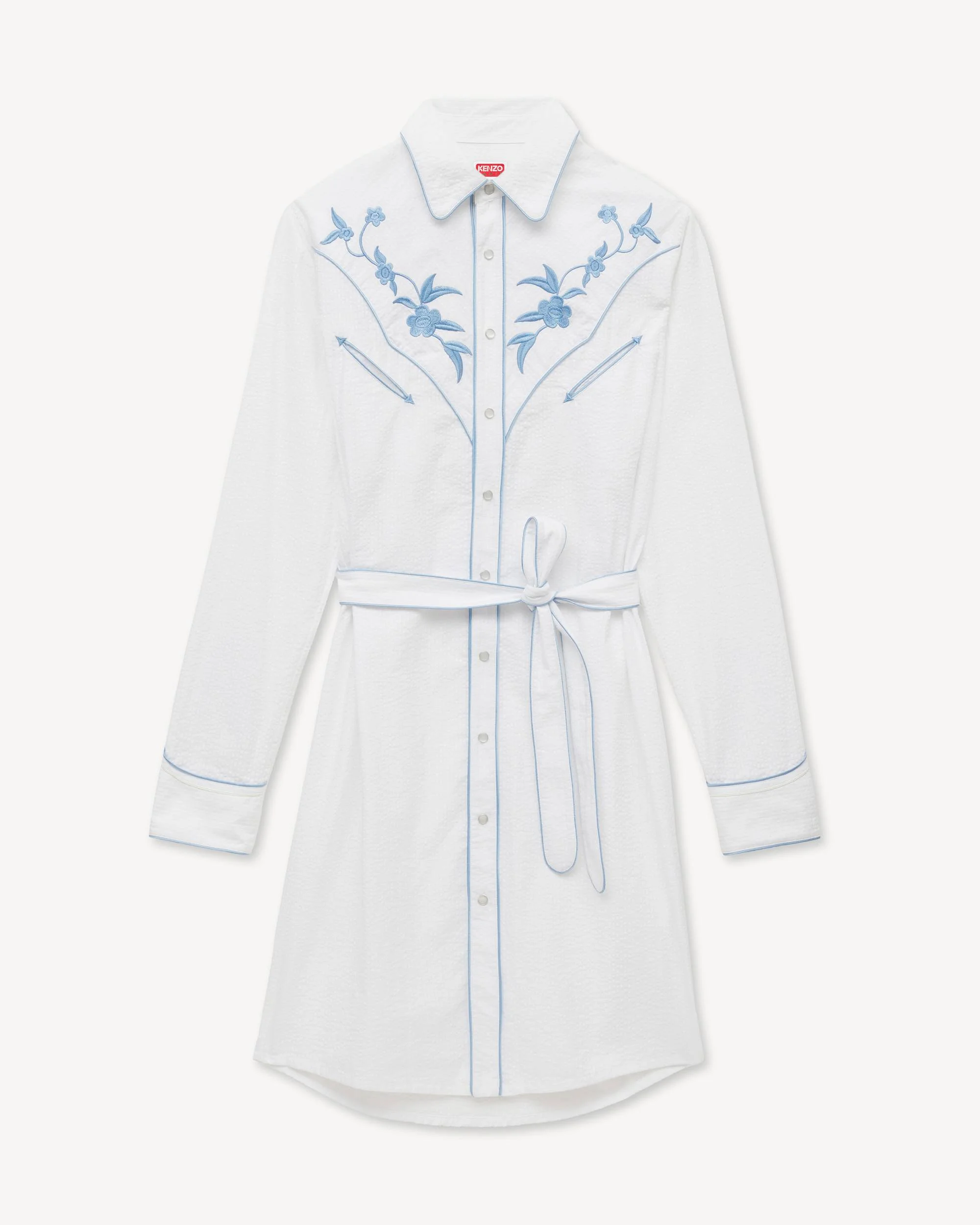 'KENZO Wildflower' cowboy shirt dress in seersucker cotton - 1