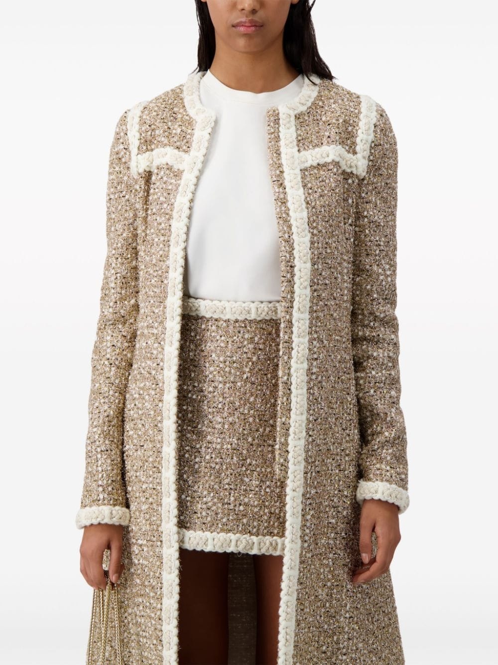 braided-trim tweed coat - 5