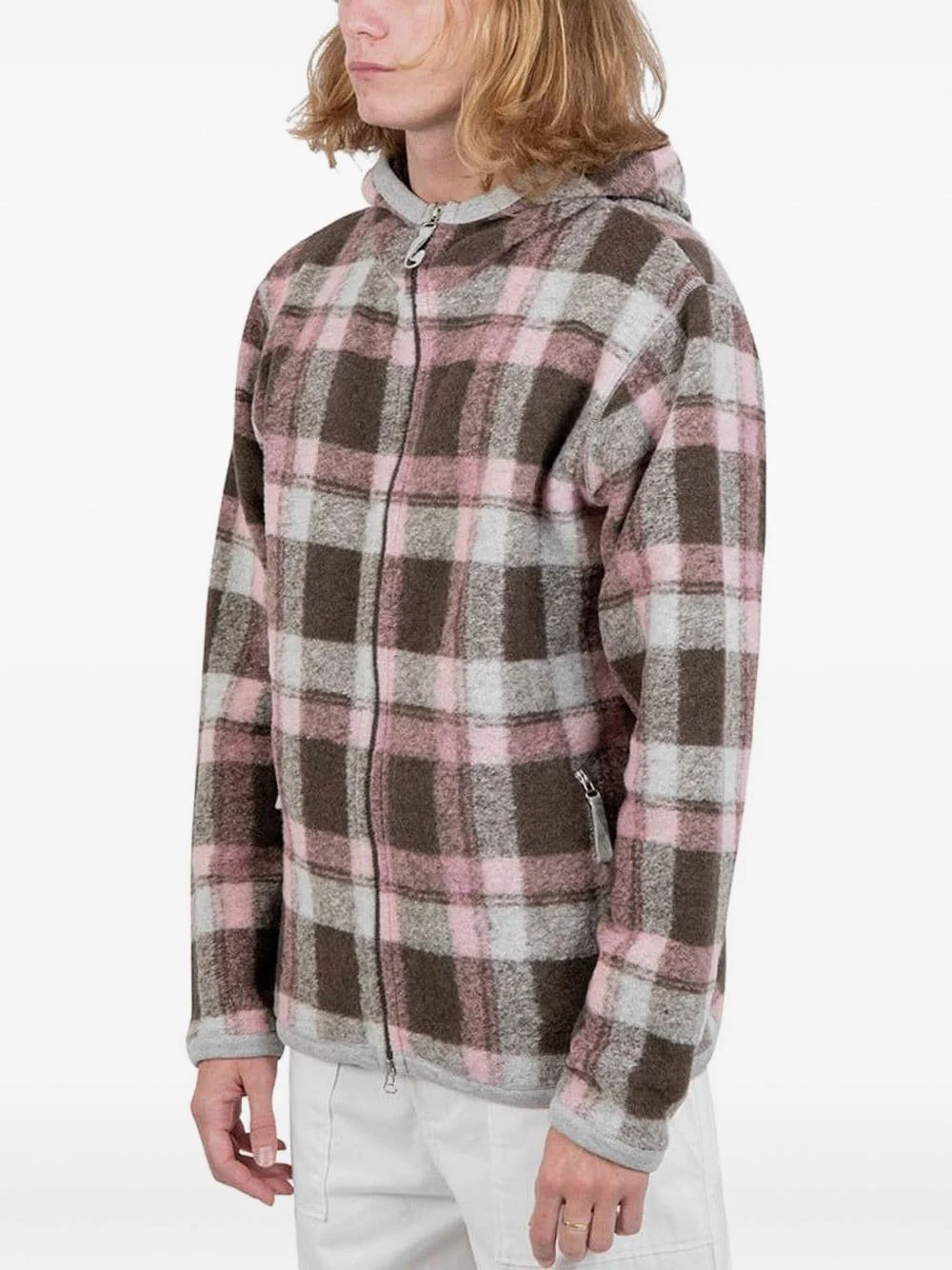 hooded checked jacket - 1