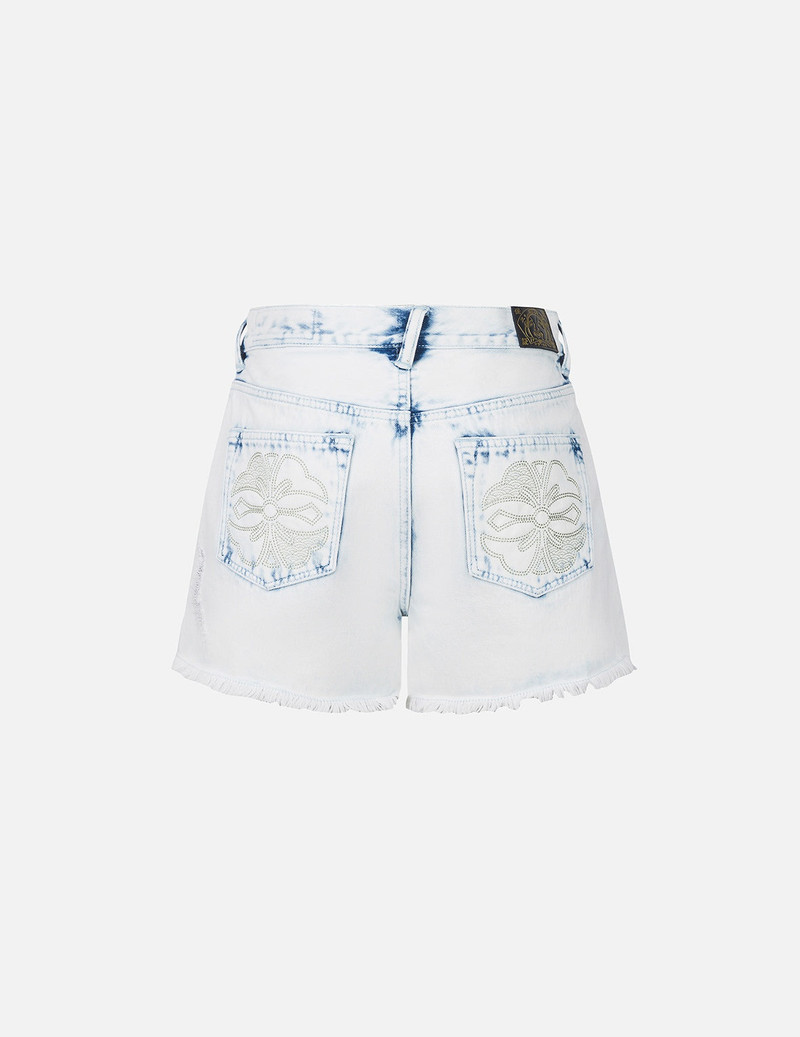 EVISU Bleach Washed Kamon Embroidery Regular Fit Denim Shorts outlook