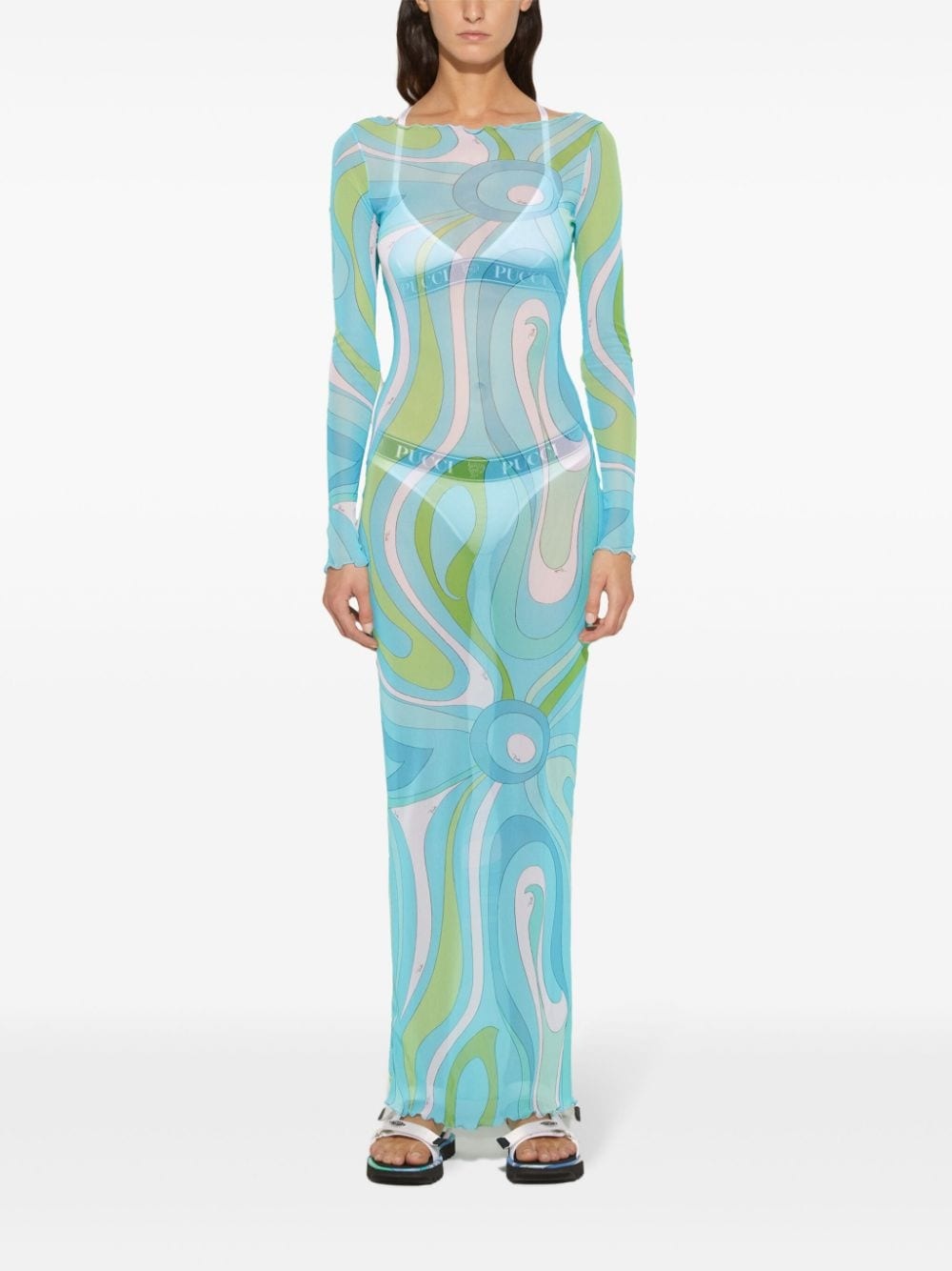 Marmo-print semi-sheer maxi dress - 2