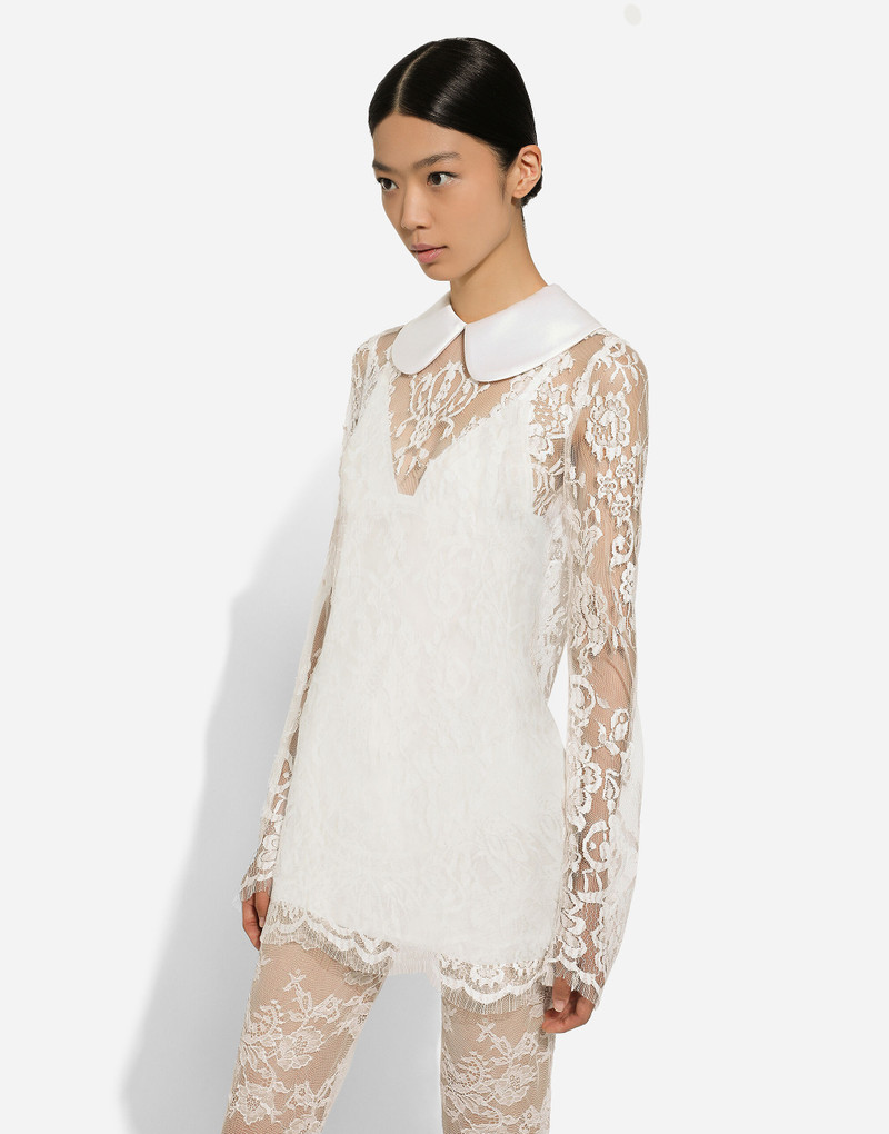 Short lace dress with satin neck 5