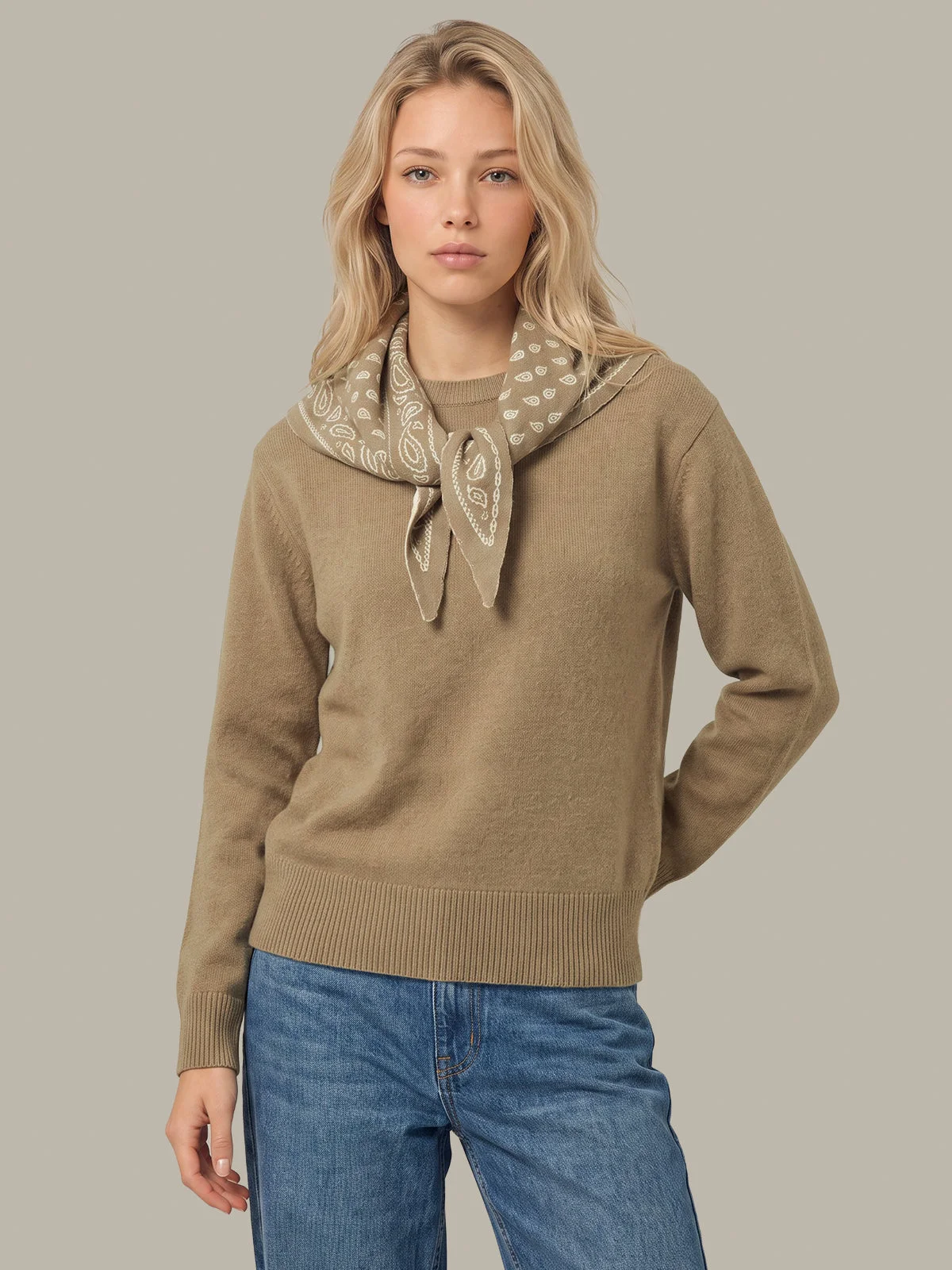 Lenn High Vee Pullover With Removable Paisley Scarf - 1