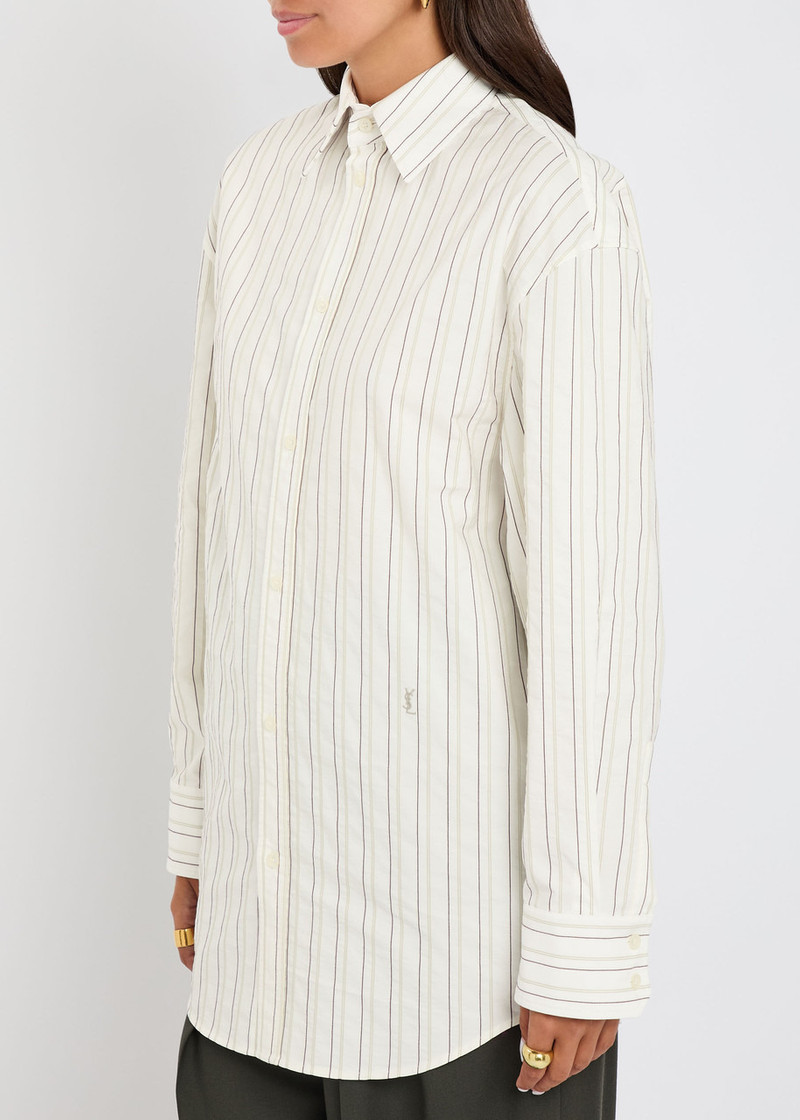 SAINT LAURENT Yves Saint Laurent Logo Stripe-embroidered Cotton Shirt outlook