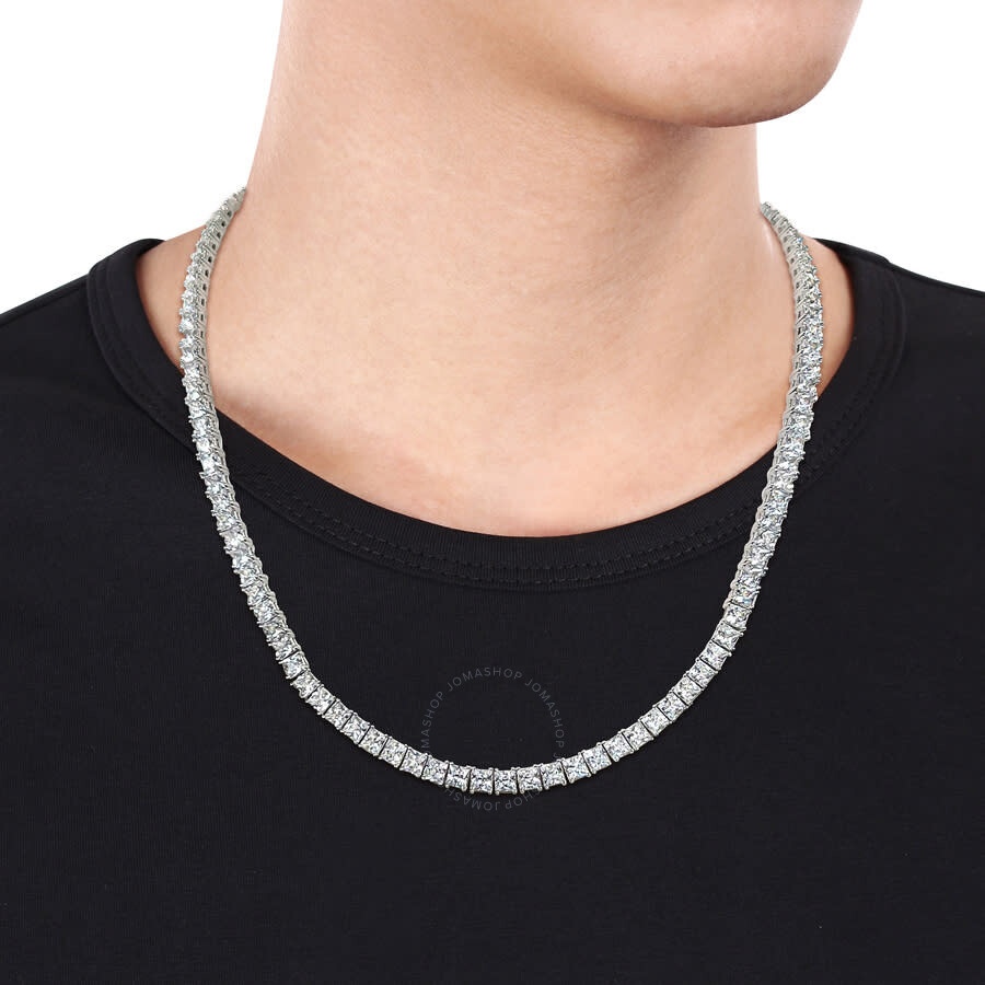Amour - Amour Men's 2-Piece Set 63ct TGW Created White Sapphire Tennis Necklace and Bracelet in Sterling Sil - 4