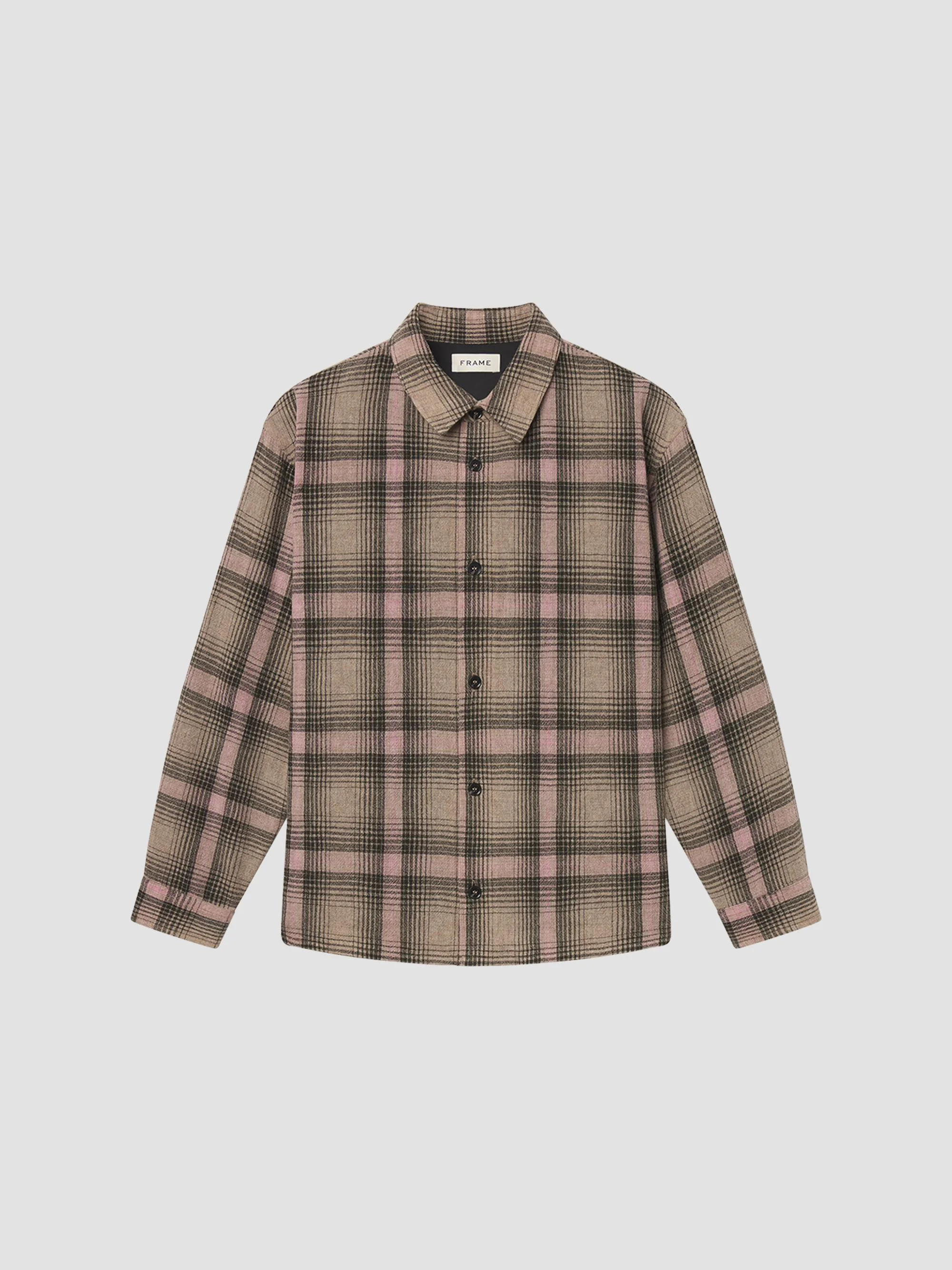 Men's Plaid Wool-Blend Overshirt - Warm Mauve Plaid - 1