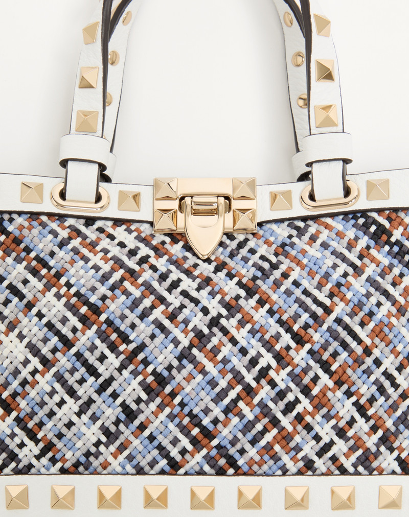 Valentino VALENTINO GARAVANI ROCKSTUD MINI SHOPPING BAG IN WOVEN FABRIC. outlook