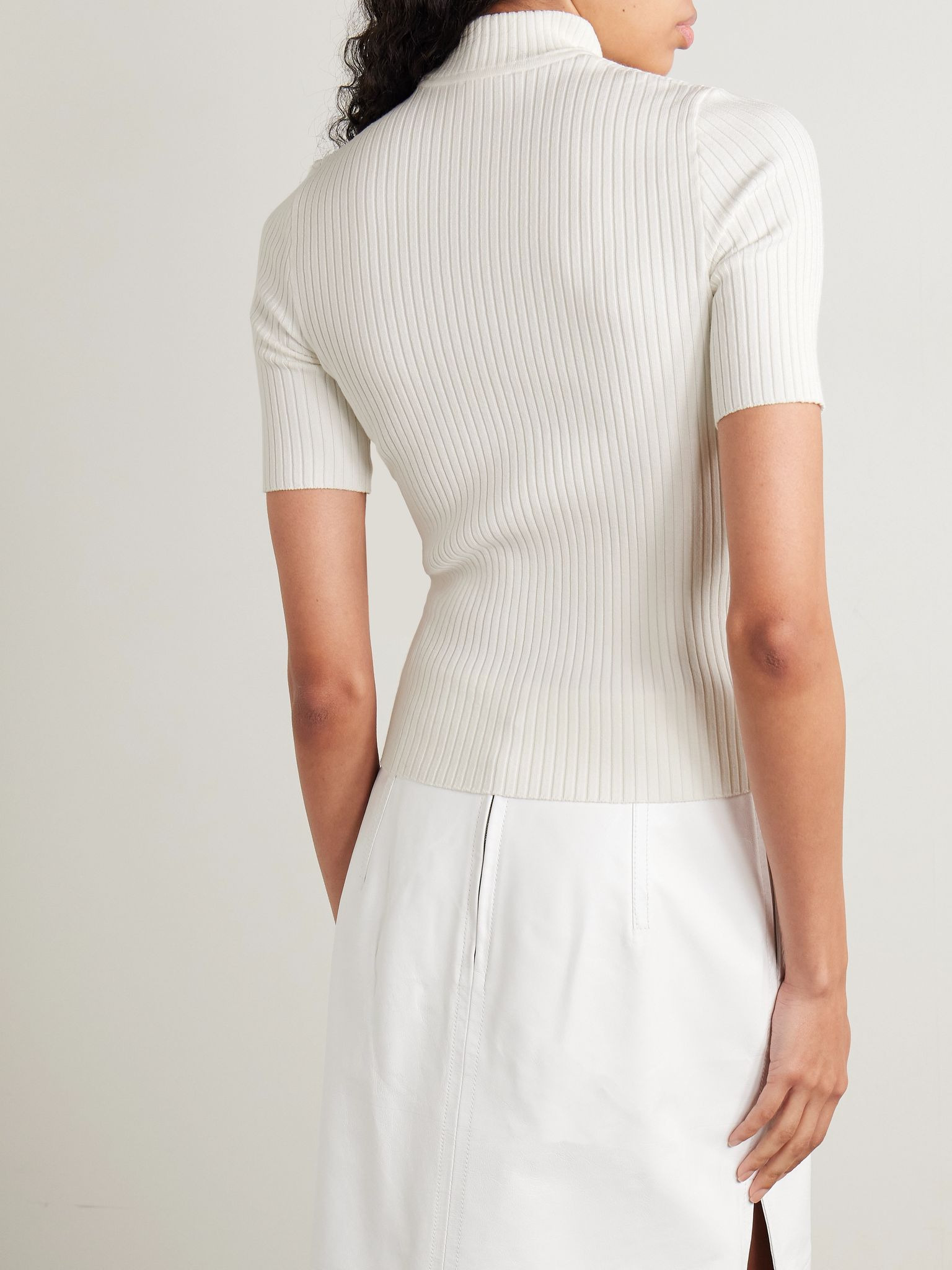 Appliquéd ribbed-knit top White - 4