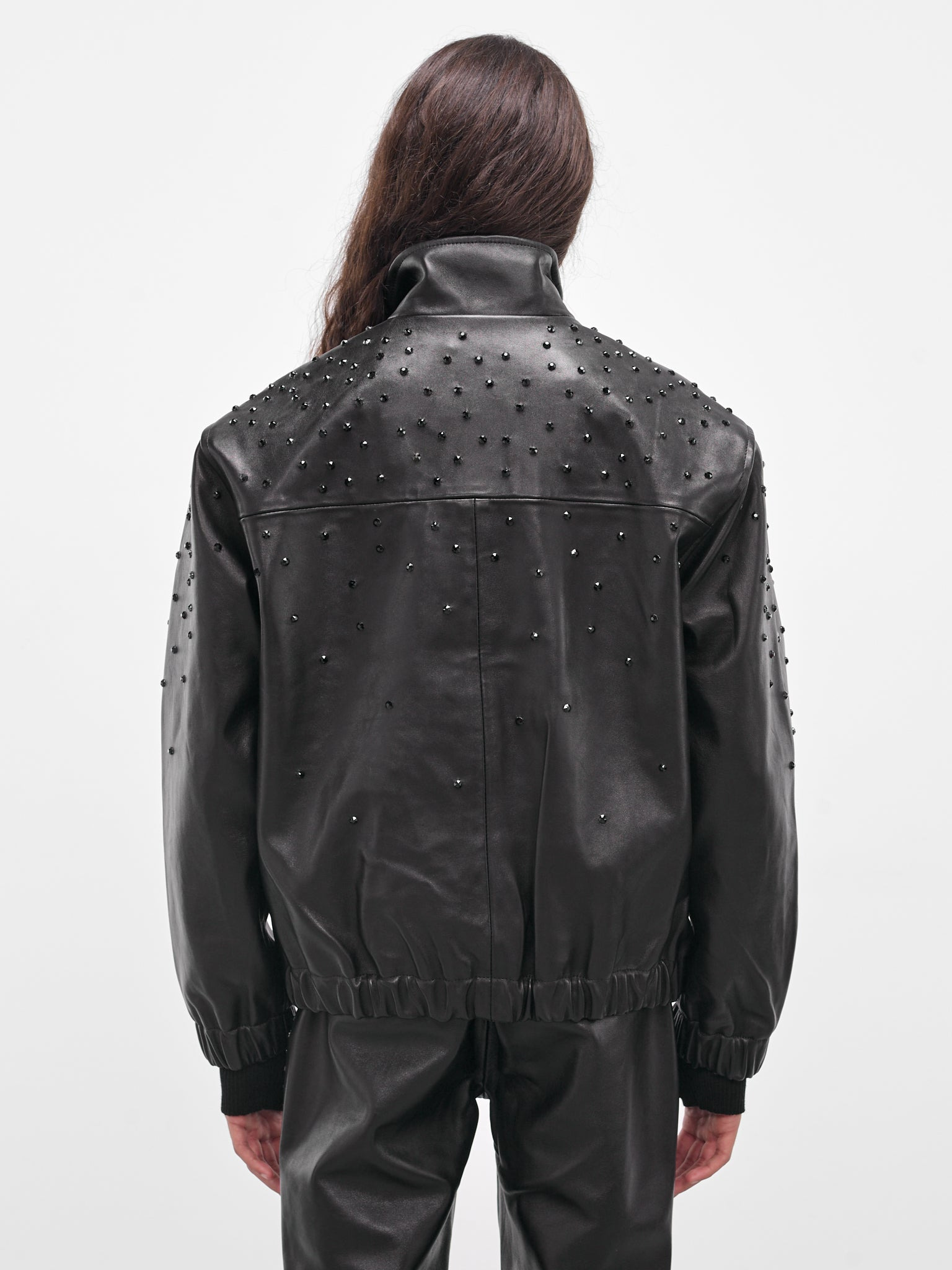 Black Swarovski Lamb Leather Jacket - 3