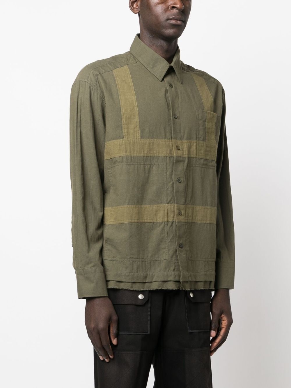 geometric-panelled cotton shirt - 3