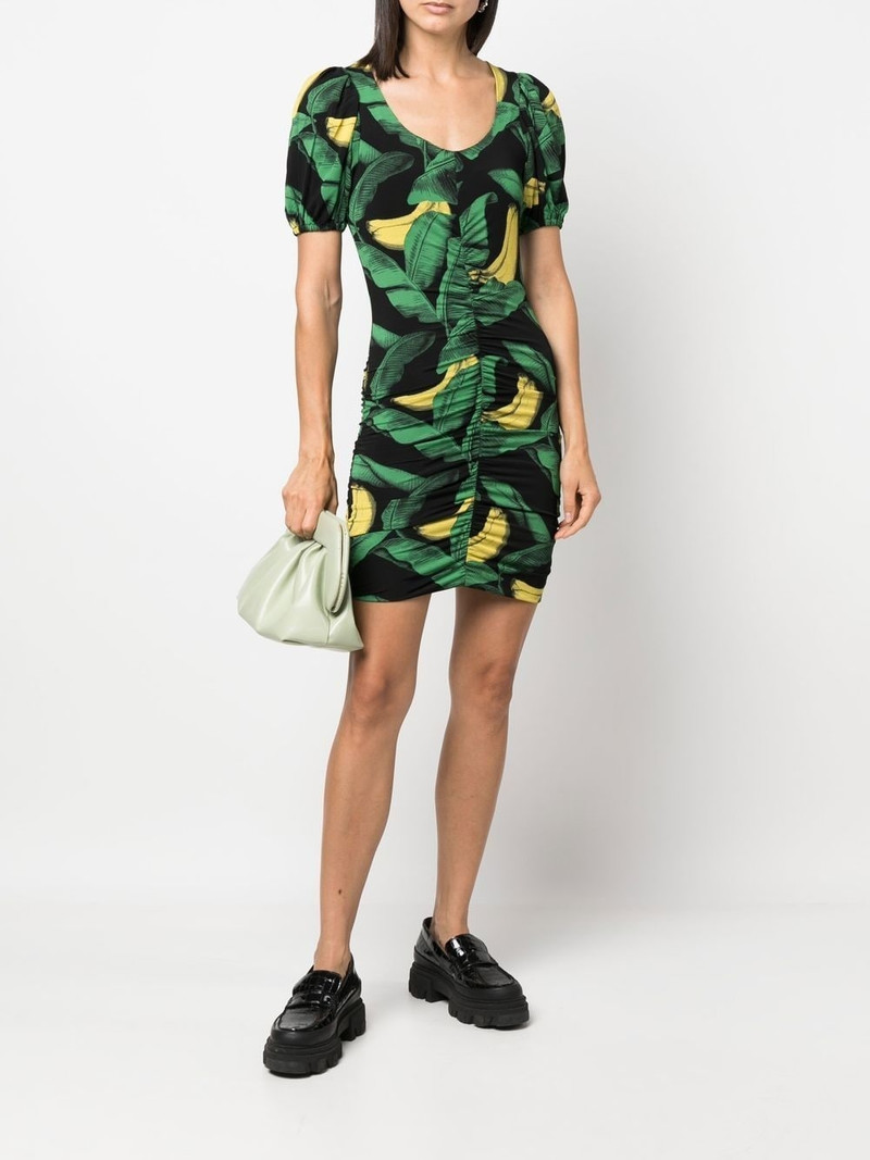 GANNI banana-print puff-sleeve dress outlook