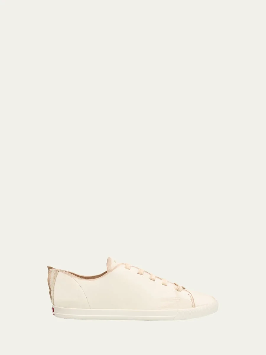 Distressed Low-Top Leather Sneakers - 1