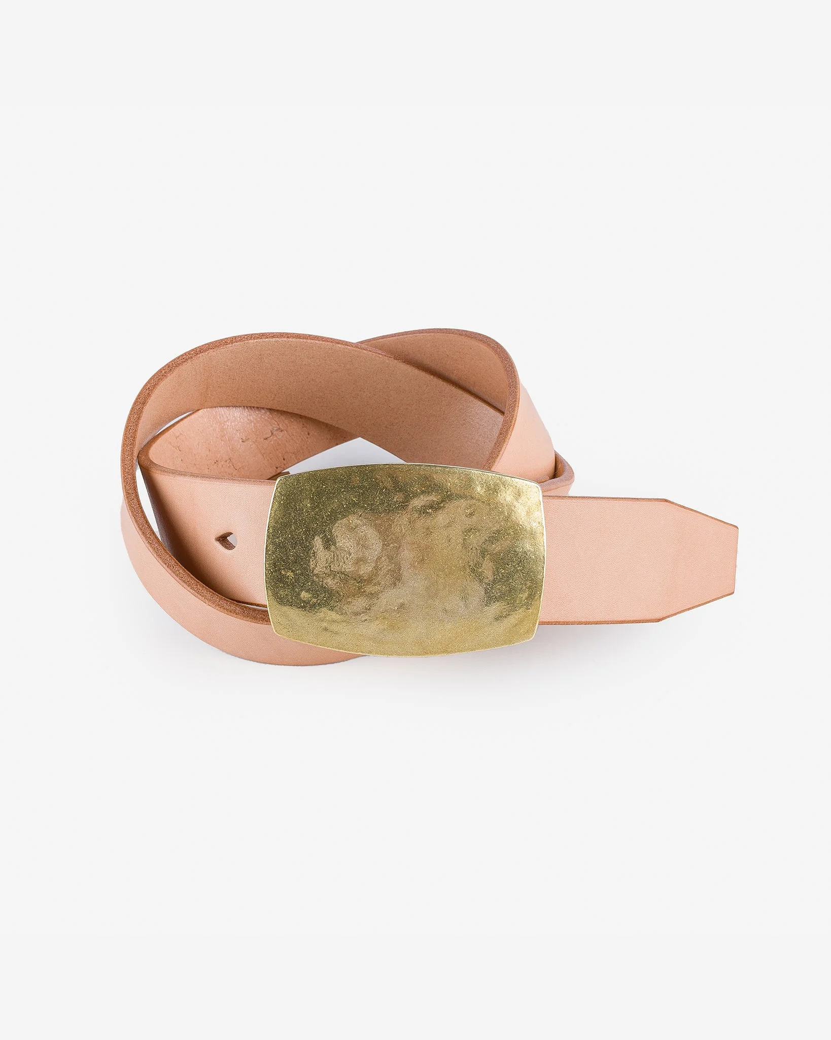 HEAVY PLATE BRASS BUCKLE TOCHIGI LEATHER BELT - NATURAL - 1