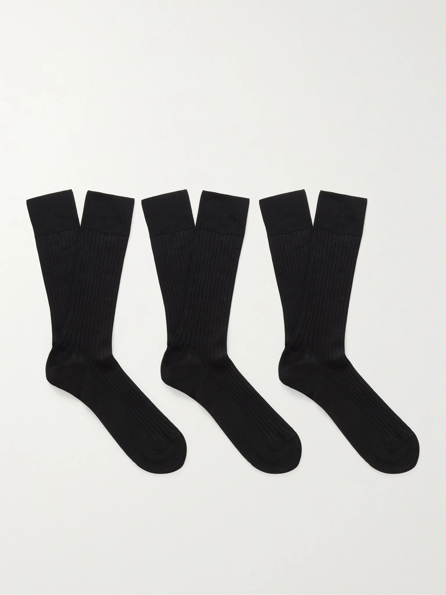 Three-Pack Ribbed Cotton-Blend Socks Black - 1