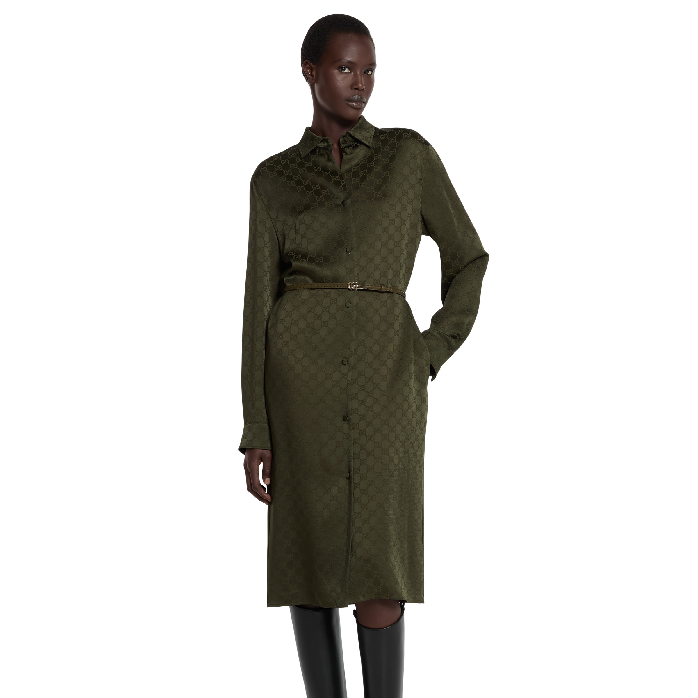 GG satin shirt dress - 3