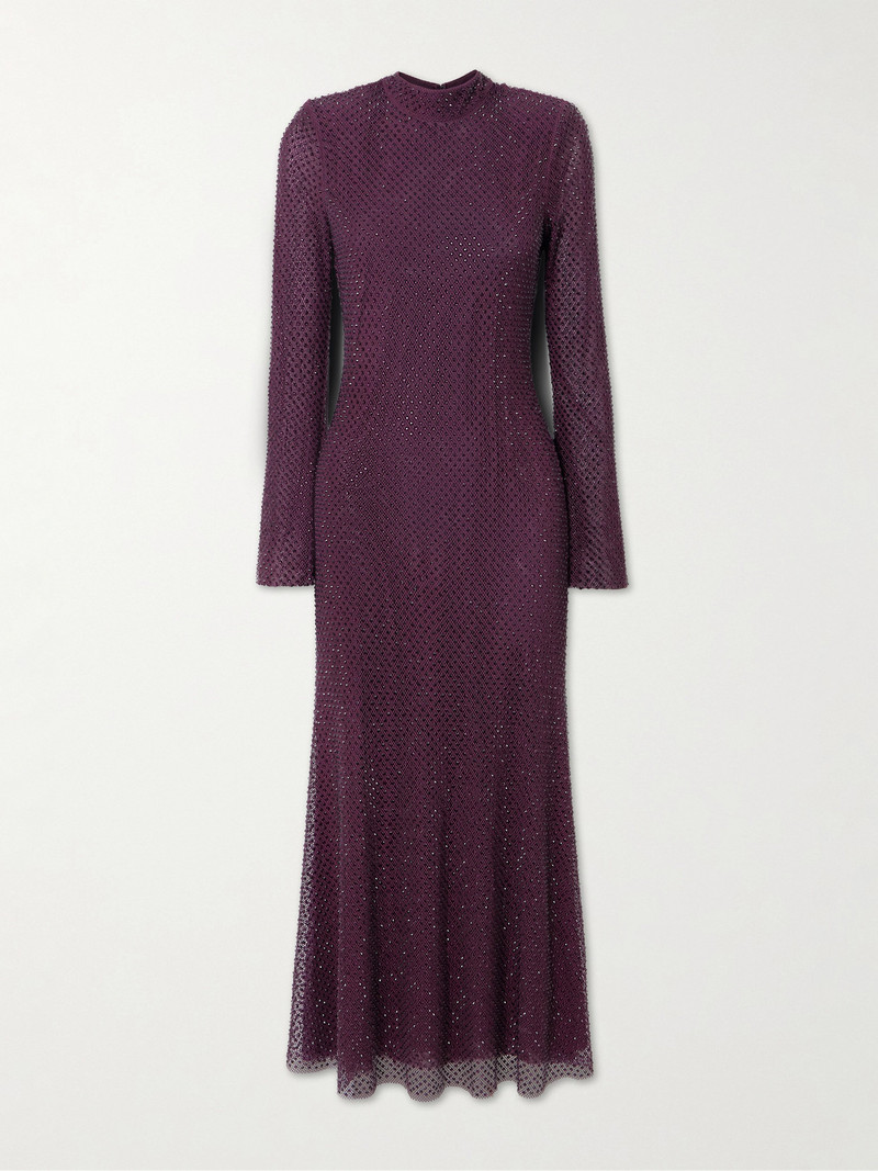 Crystal-embellished Fishnet Turtleneck Midi Dress 1