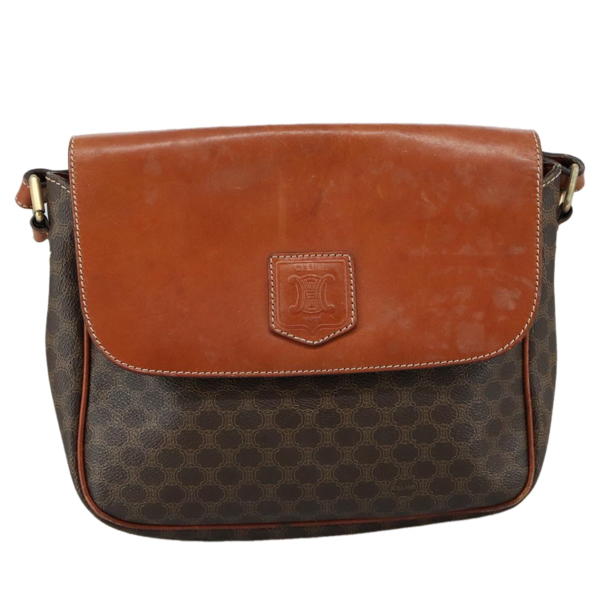 CELINE Macadam Canvas Shoulder Bag Pvc Leather Brown Gold - 2