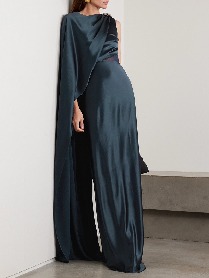 SALONI Phoenix Cape-effect Crystal-embellished Draped Satin Gown outlook