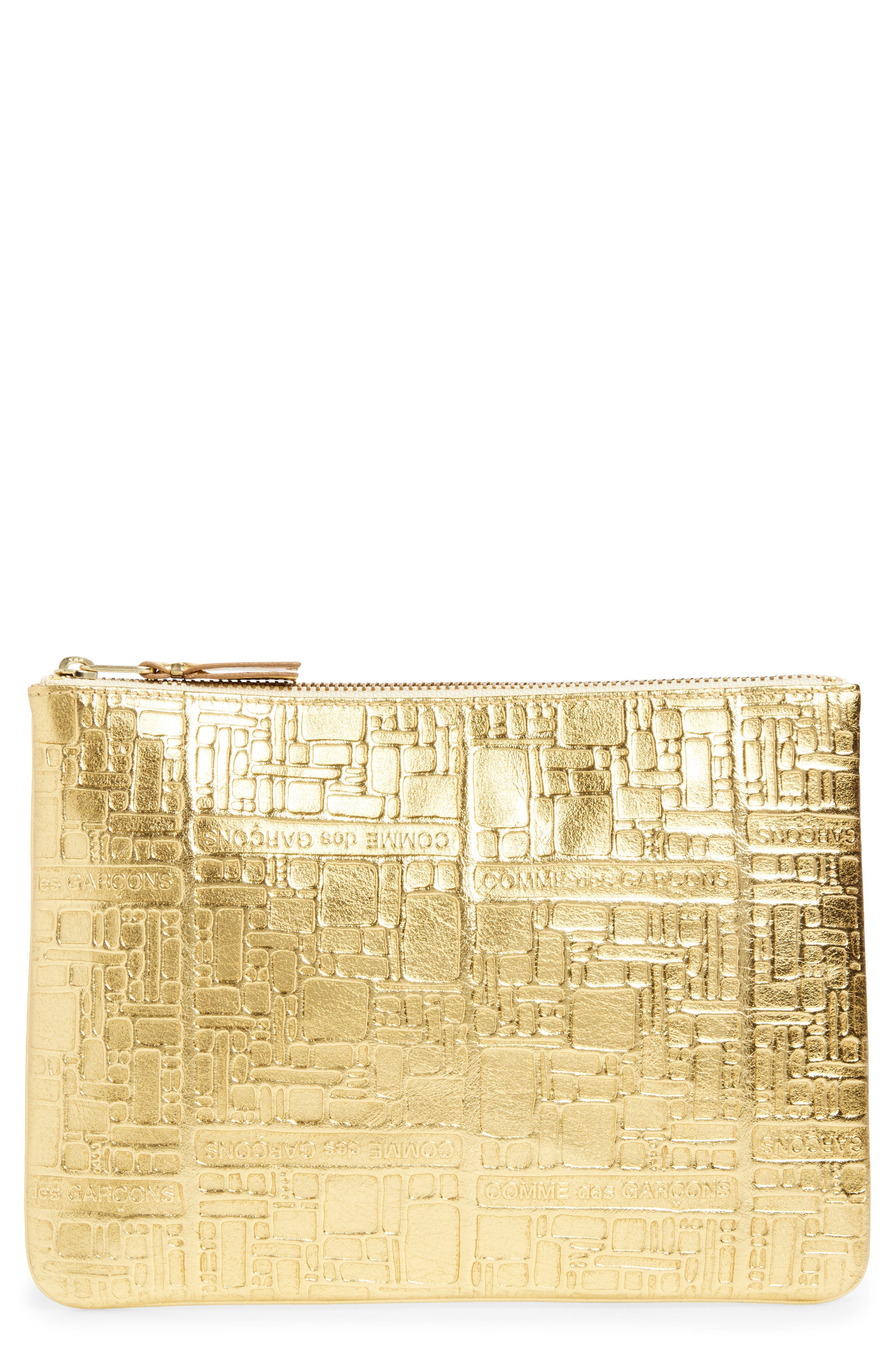 Comme des Garçons Wallets Embossed Logo Leather Pouch in Gold at Nordstrom - 1
